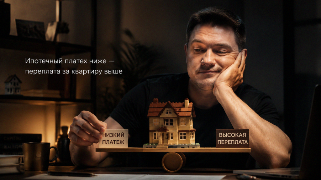 Ипотечный платеж ниже, переплата за квартиру выше