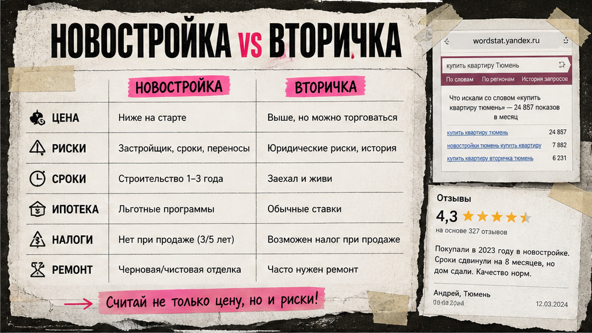 Сравнительная таблица: новостройка или вторичка в Тюмени — что выбрать