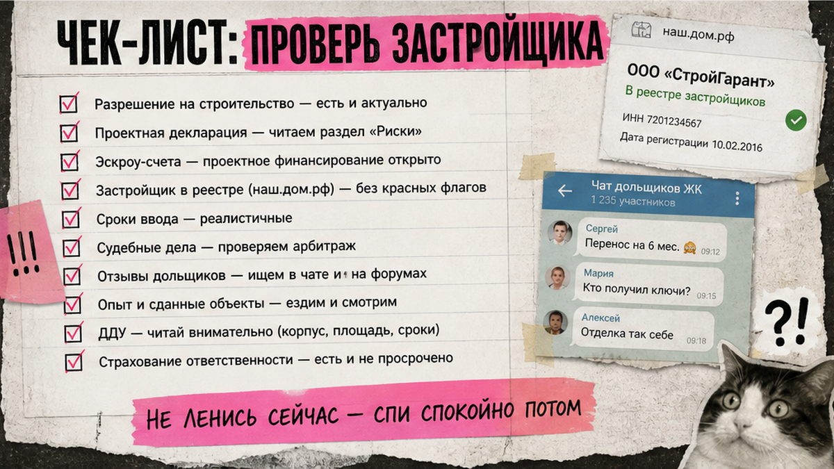 Чеклист: как проверить застройщика на наш.дом.рф до подписания ДДУ