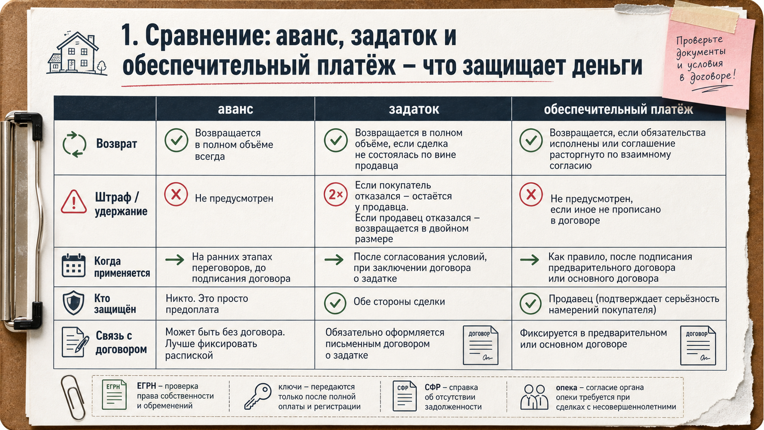 Сравнение аванса, задатка и обеспечительного платежа