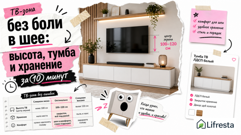 ТВ-зона без боли в шее: высота, тумба и хранение за 10 минут