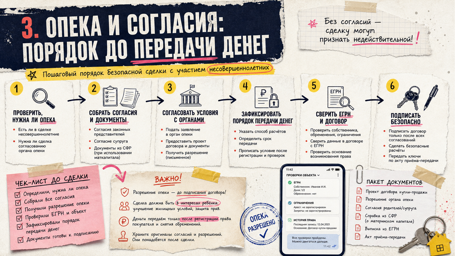 Схема workflow / шаги: 3. Опека и согласия: порядок до передачи денег
