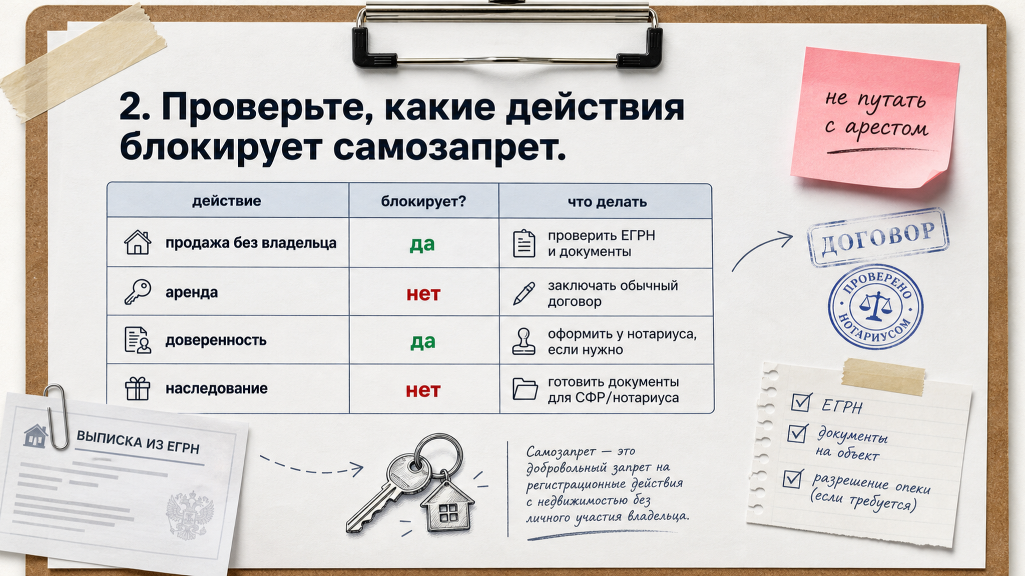 Сравнительная таблица: какие сделки блокирует самозапрет в ЕГРН