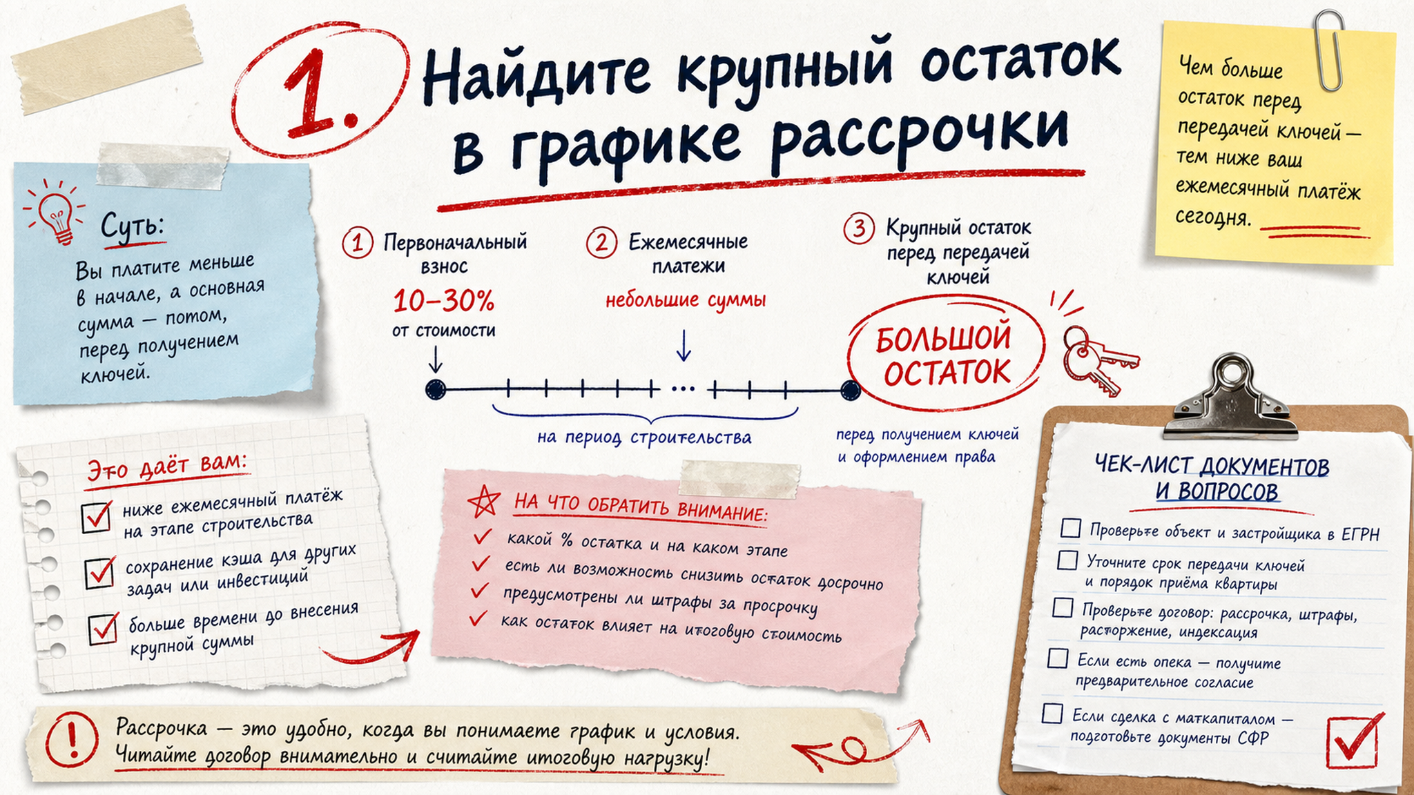 Чеклист / памятка: 1. Найдите крупный остаток в графике рассрочки