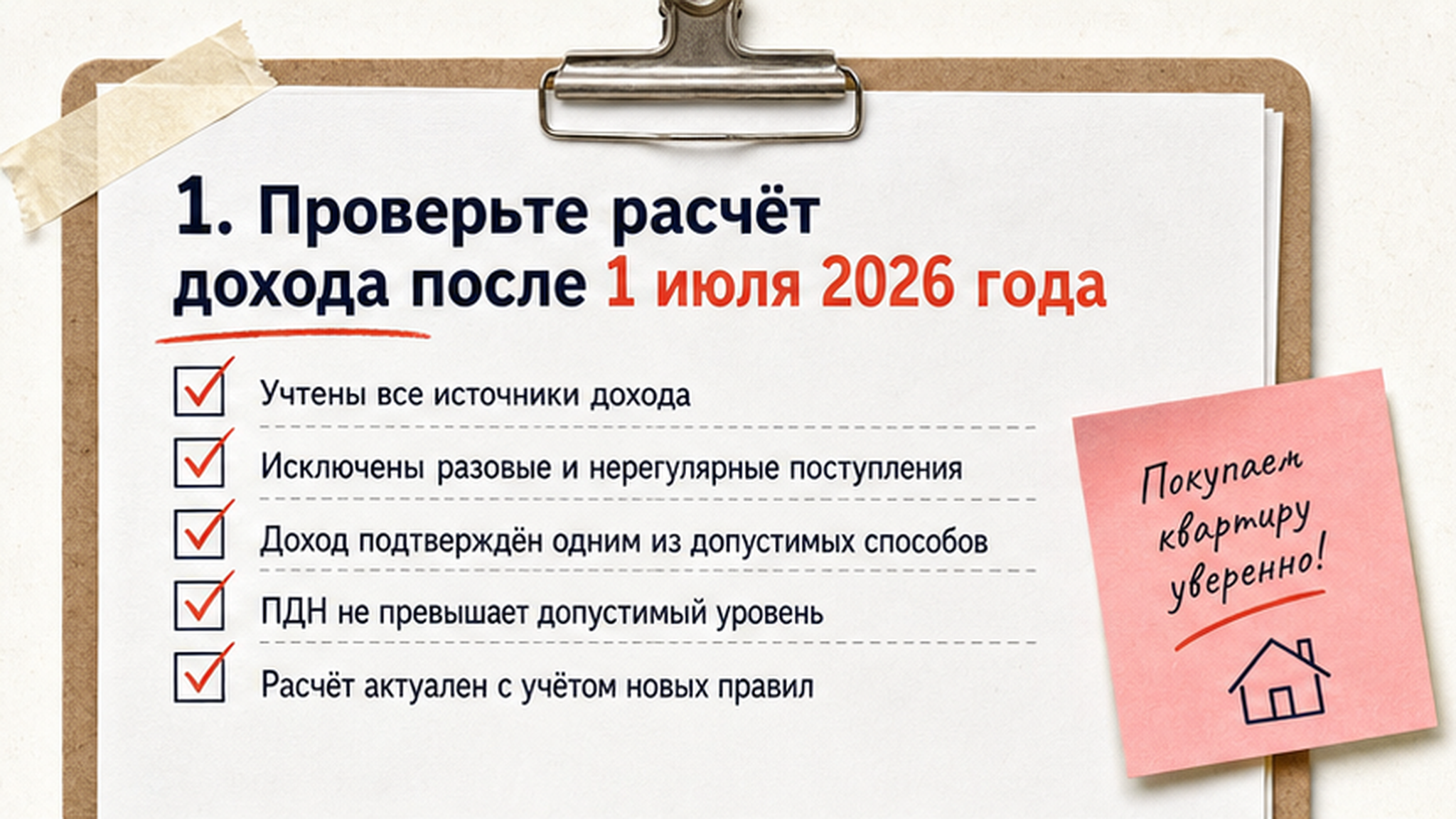Чеклист / памятка: 1. Проверьте расчёт дохода после 1 июля 2026 года