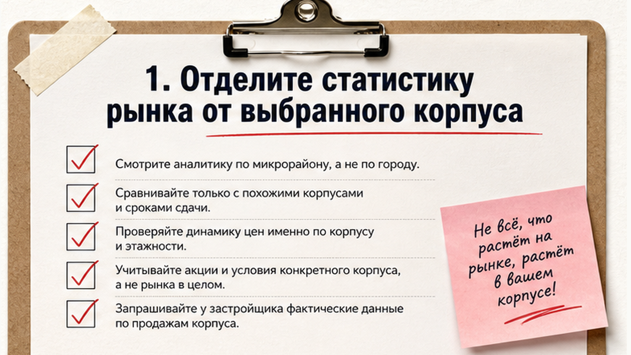 Чеклист / памятка: 1. Отделите статистику рынка от выбранного корпуса