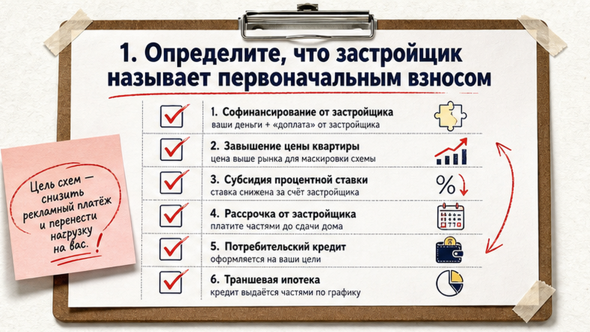 Чеклист 6 схем первоначального взноса от застройщика