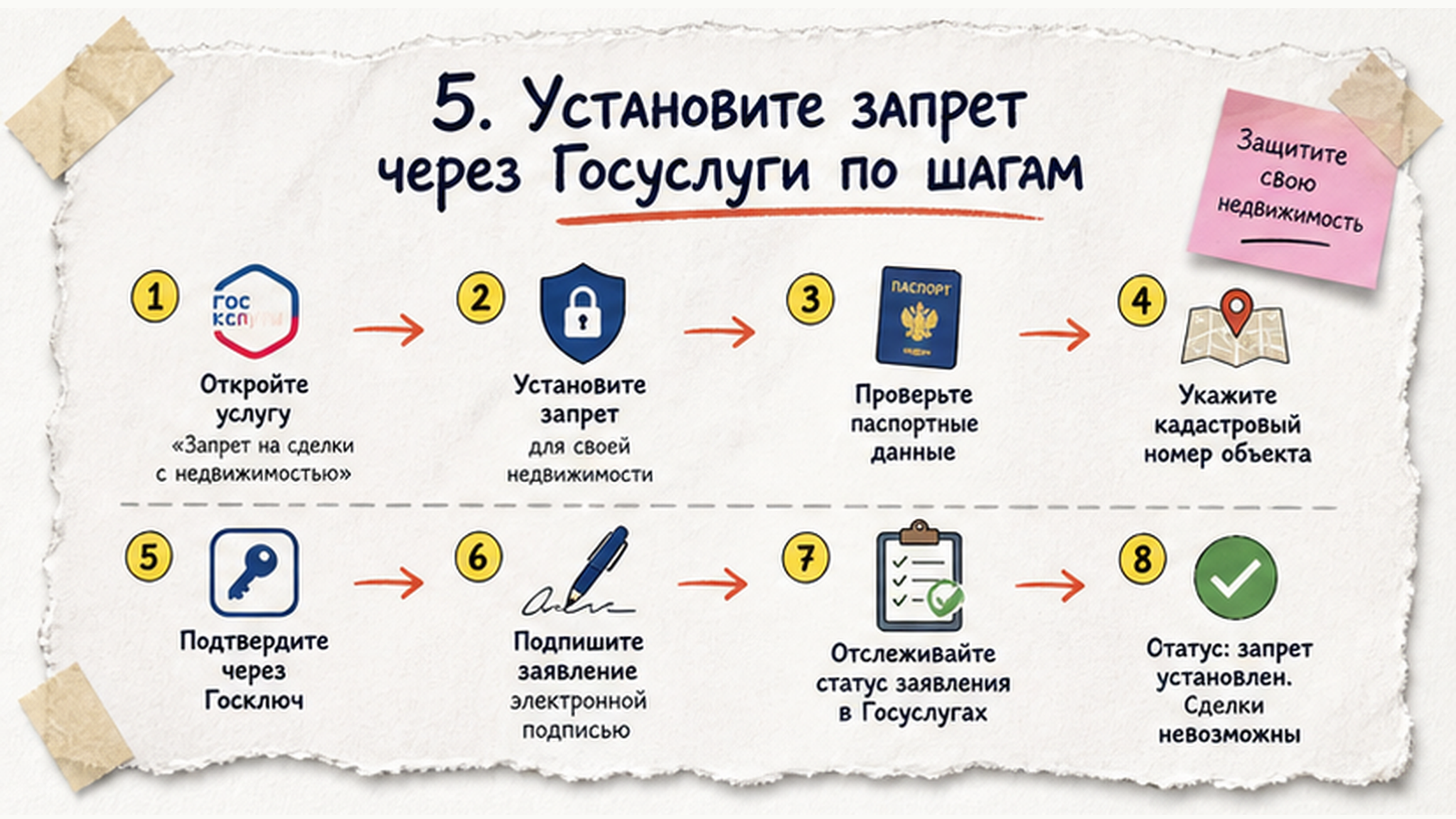 Схема: 8 шагов установки запрета через Госуслуги и Госключ