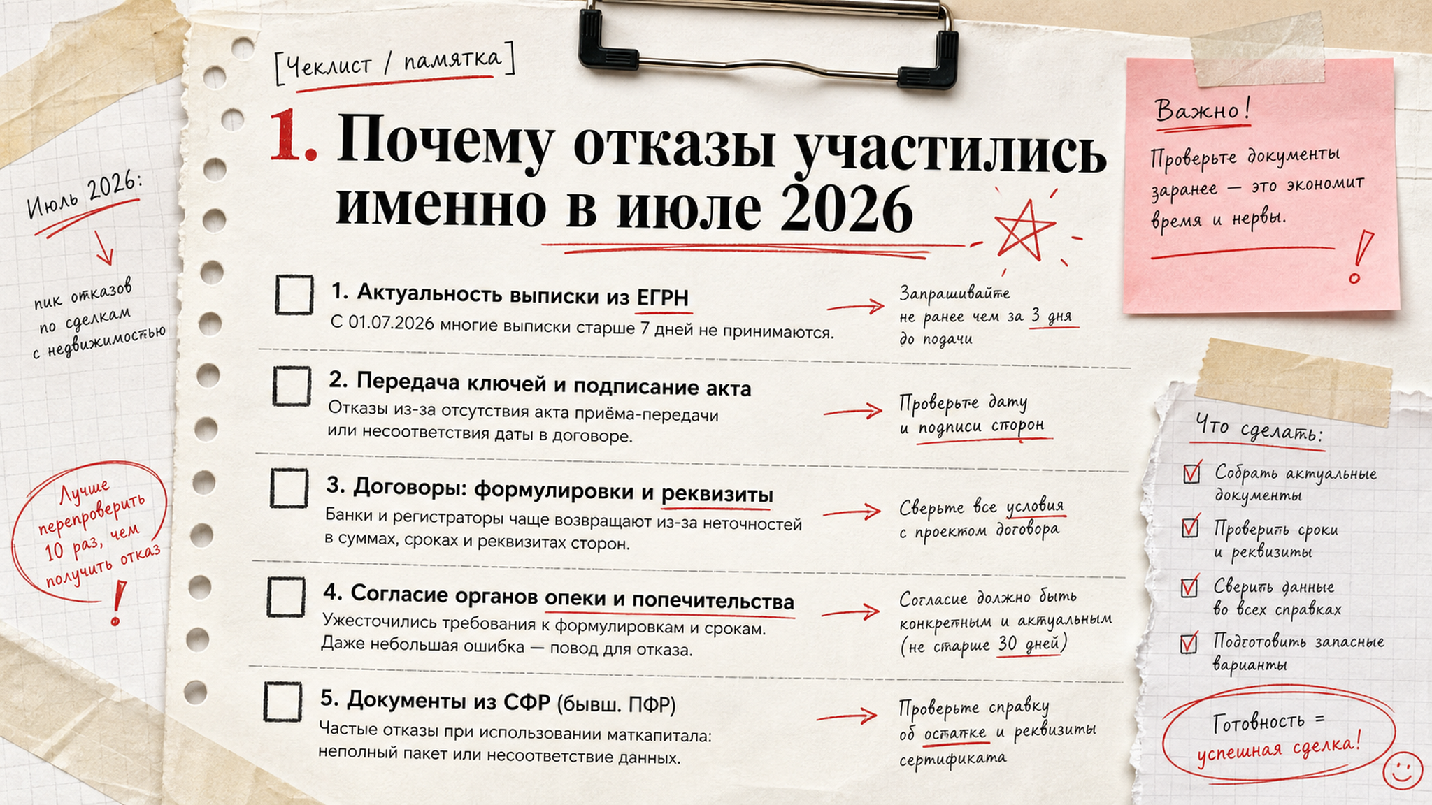 Чеклист / памятка: 1. Почему отказы участились именно в июле 2026