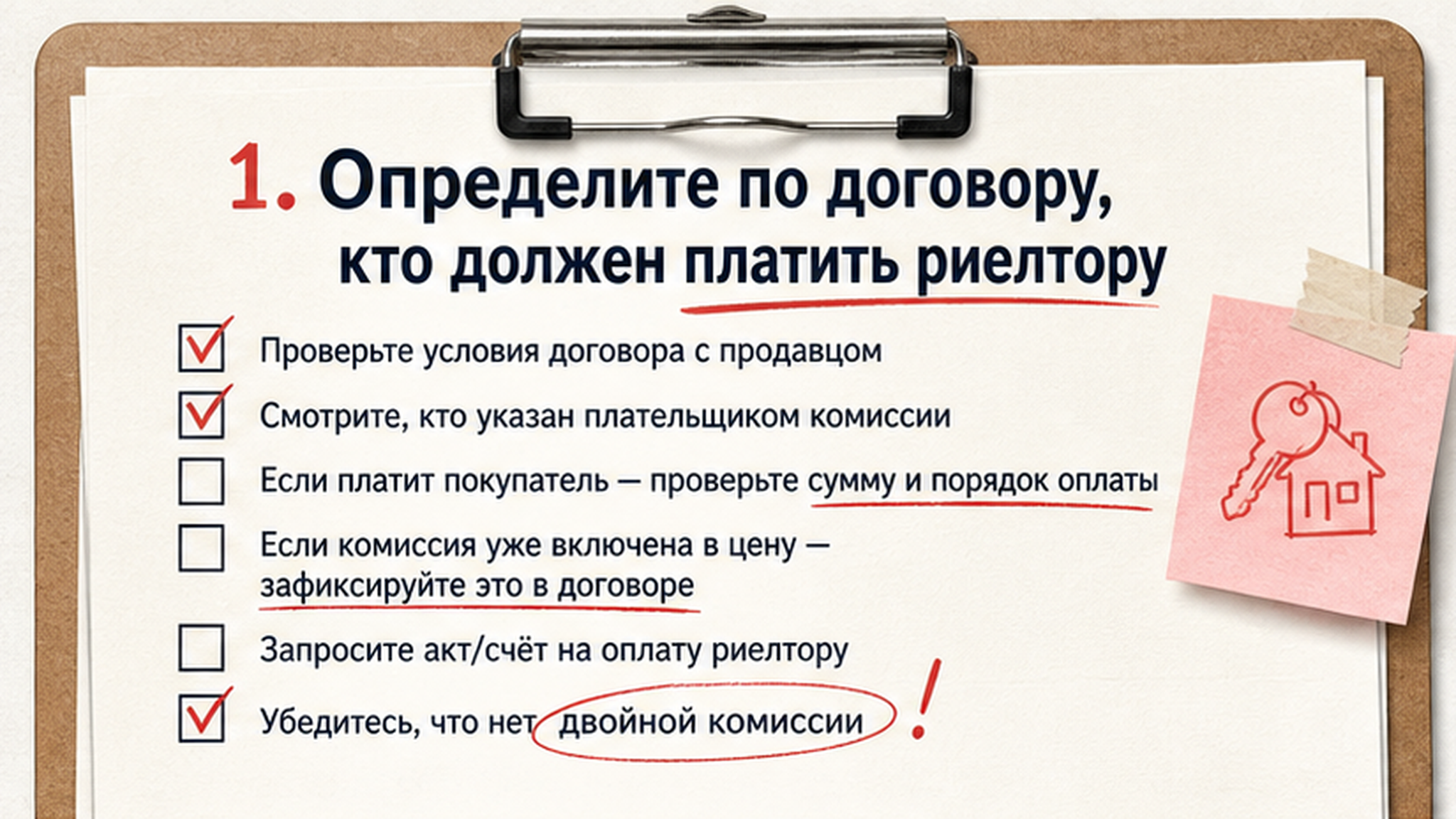 Чеклист / памятка: 1. Определите по договору, кто должен платить риелтору