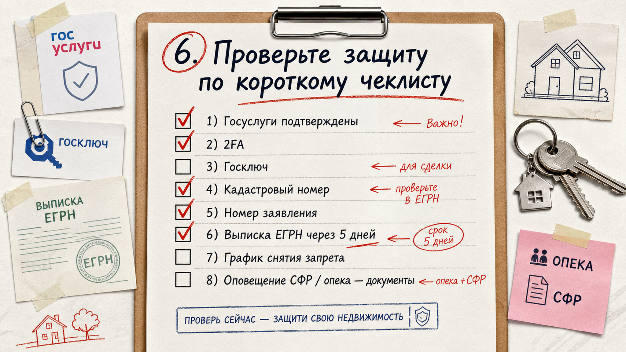 Чеклист проверки самозапрета: Госуслуги, ЕГРН, 2FA и документы