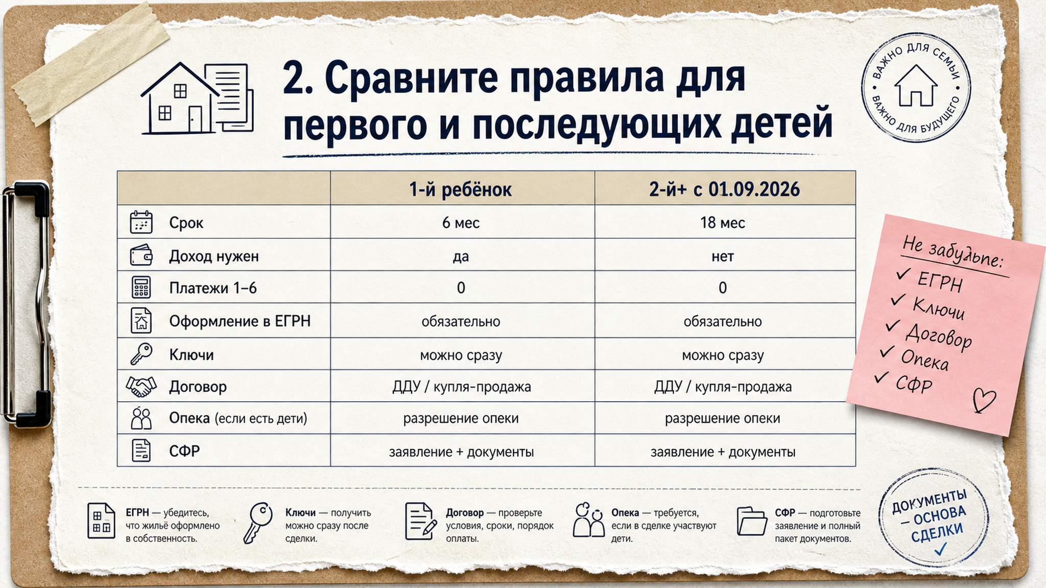 Таблица сравнения ипотечных каникул для первого и второго ребёнка с 1 сентября 2026