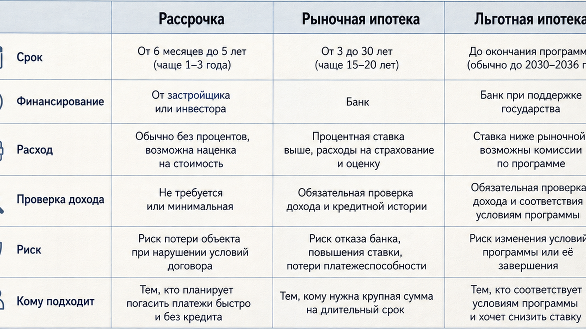 Сравнительная таблица на бумаге: 2. Сравните рассрочку и ипотеку по одинаковым критериям