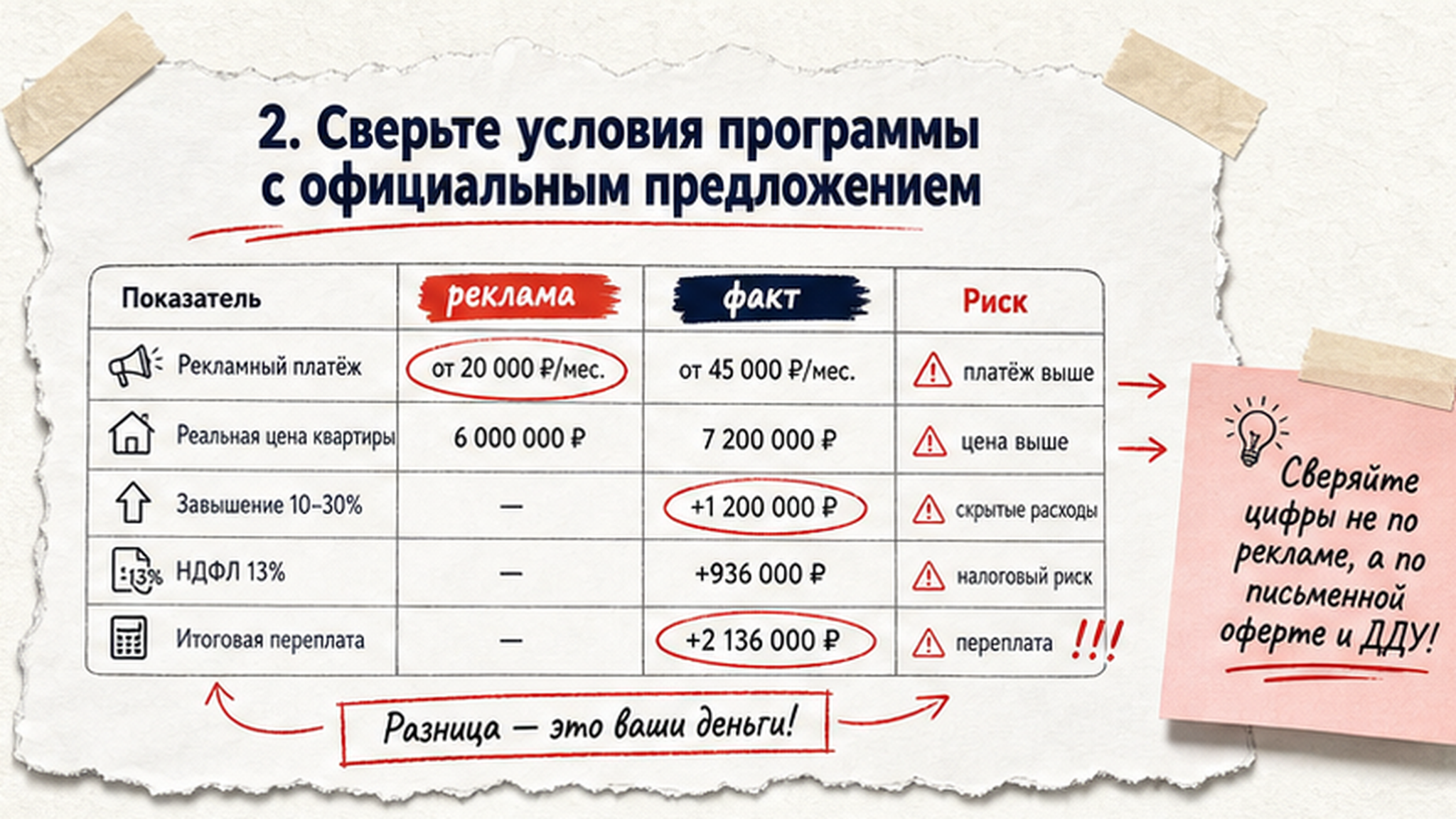 Сравнение рекламного платежа и реальной цены квартиры