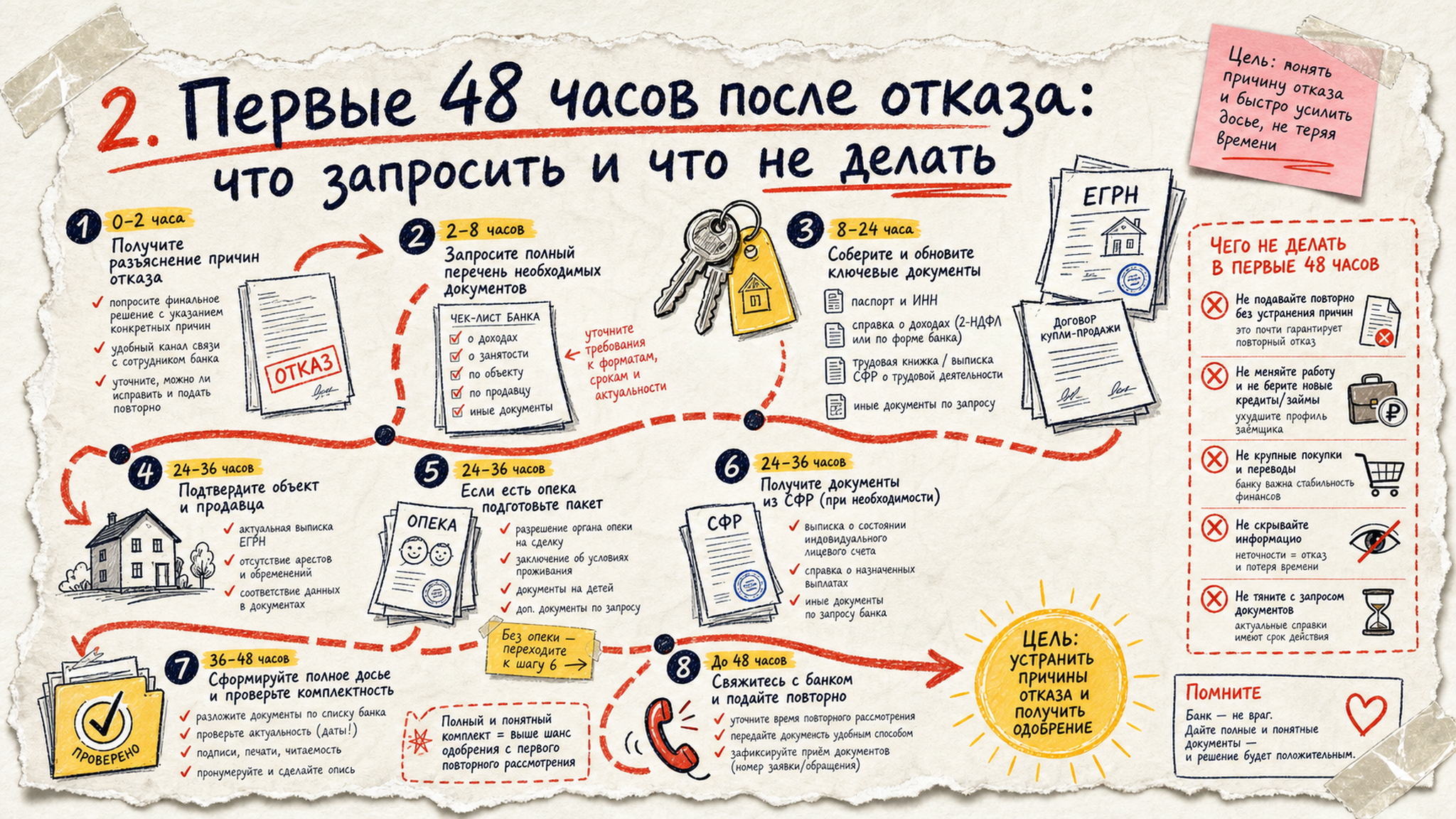 Схема шагов / маршрут: 2. Первые 48 часов после отказа: что запросить и что не делать