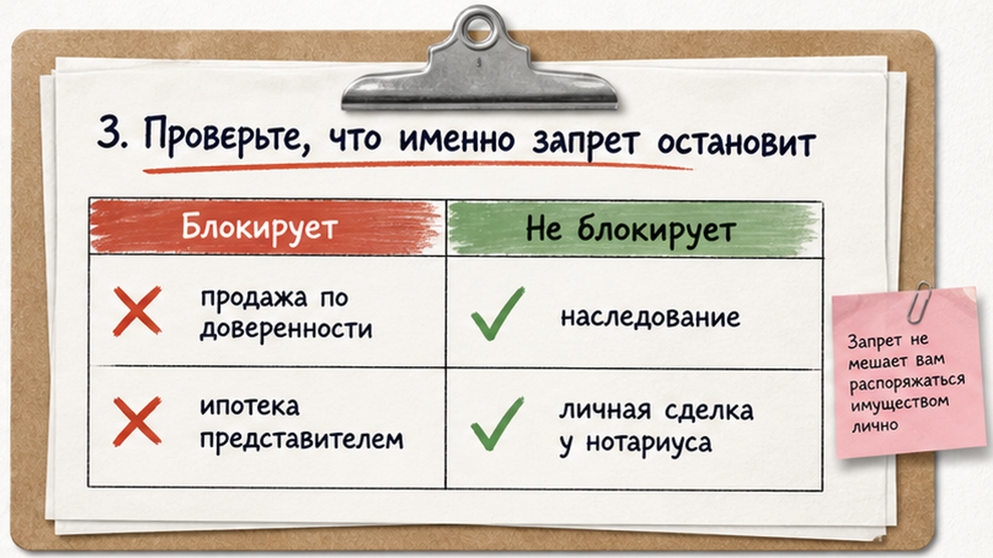 Таблица: что блокирует запрет и что не блокирует