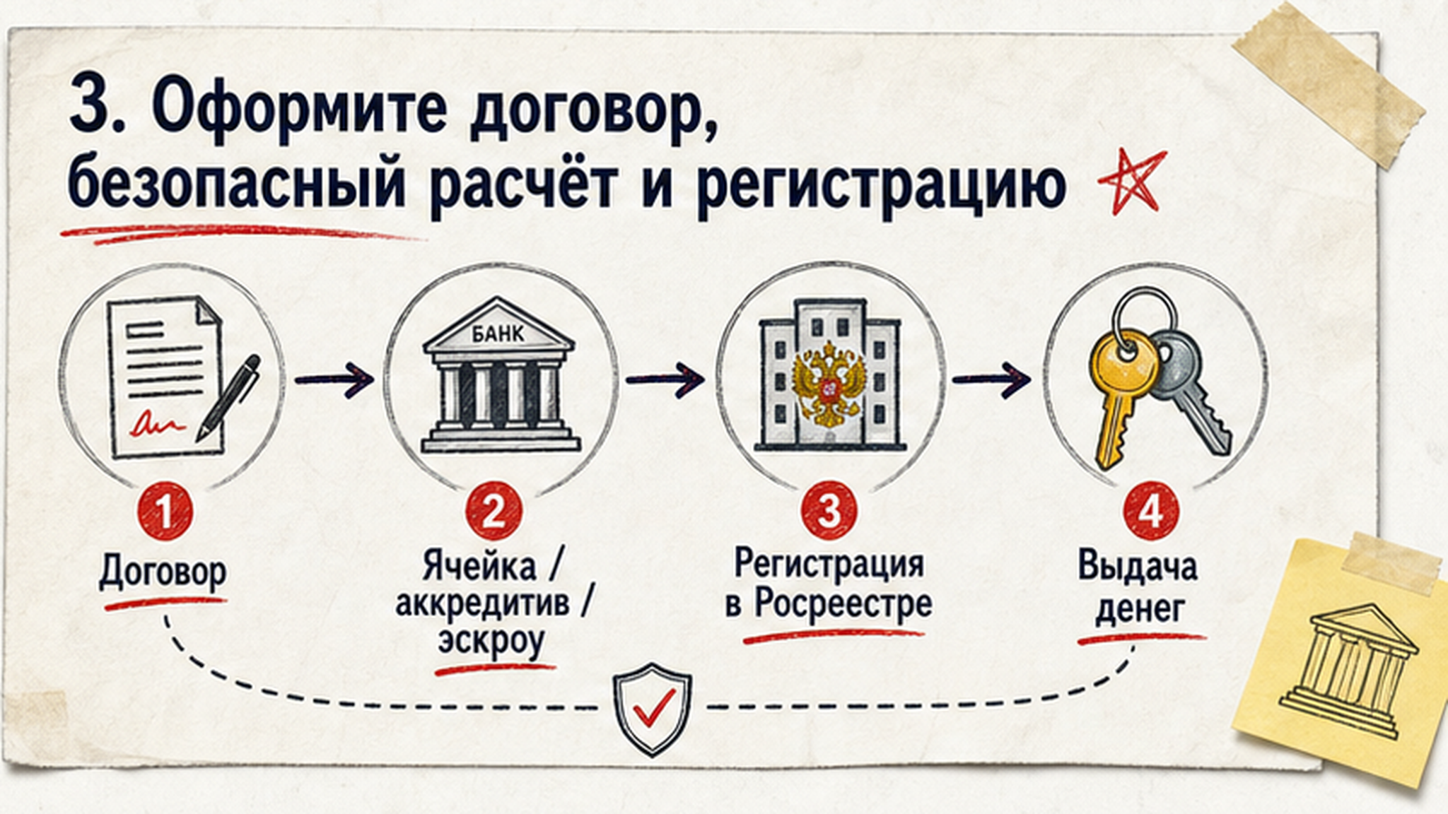 Схема безопасного расчёта: ячейка, аккредитив, эскроу и регистрация права