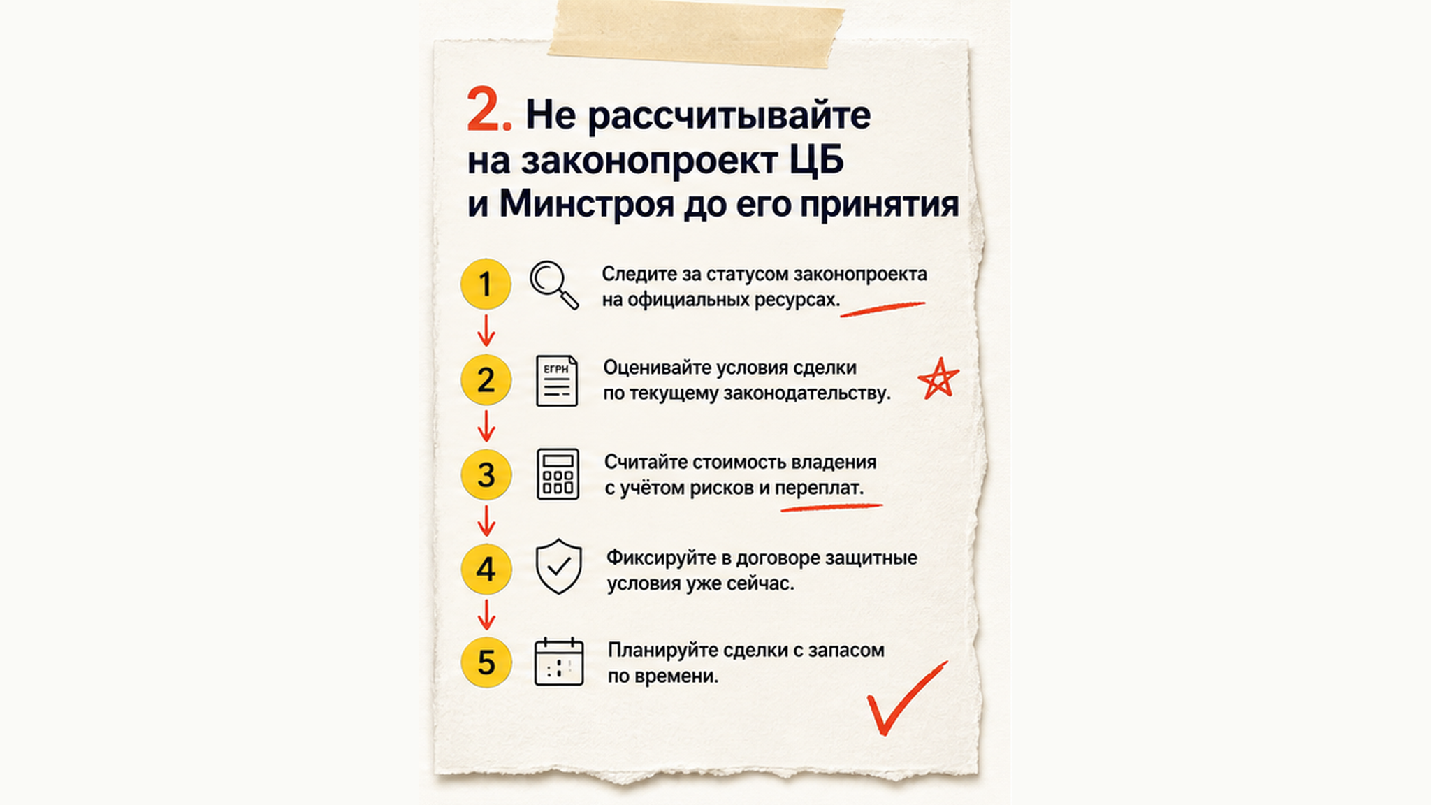 Схема шагов / маршрут: 2. Не рассчитывайте на законопроект ЦБ и Минстроя до его принятия