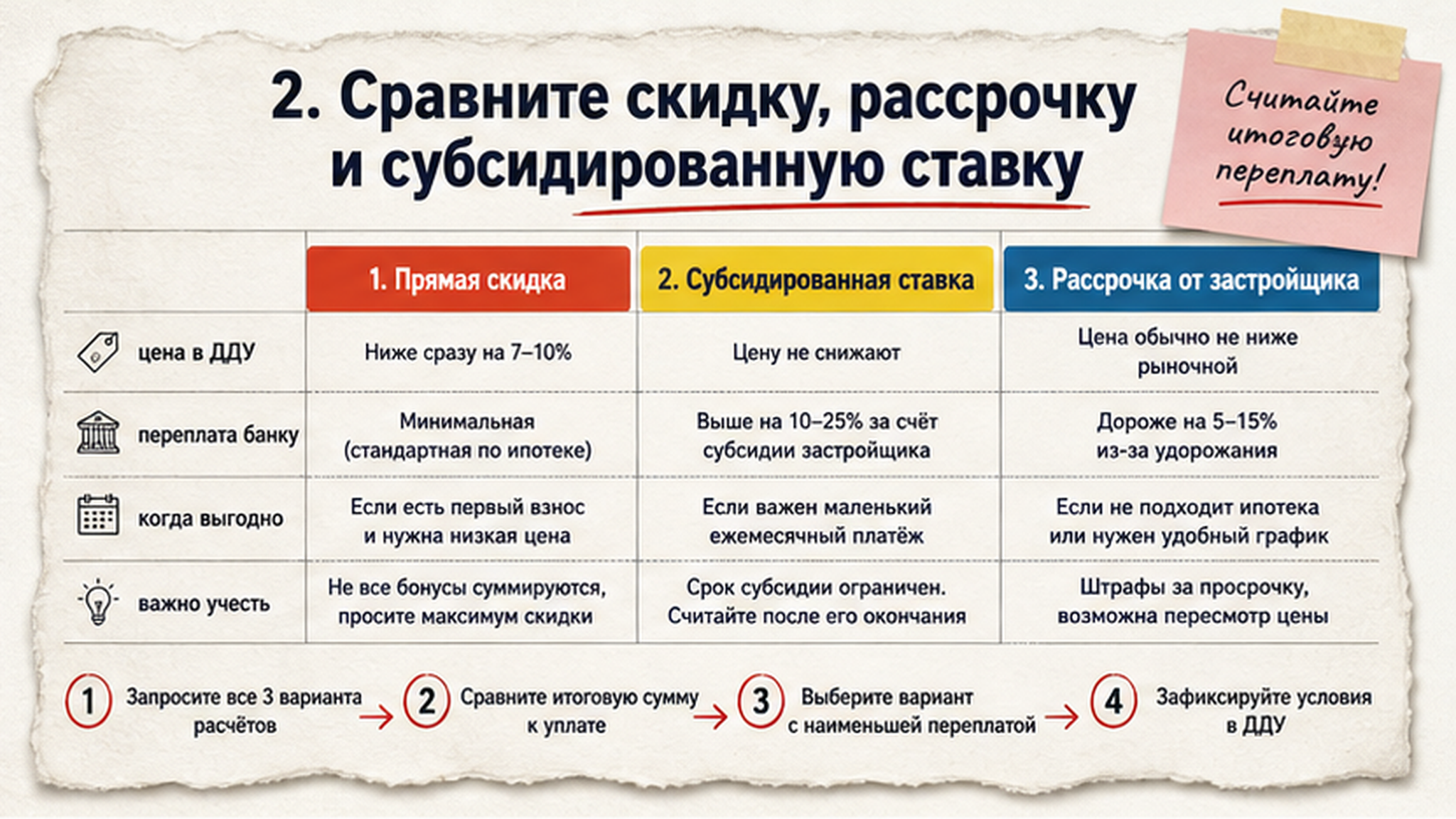 Схема шагов / маршрут: 2. Сравните скидку, рассрочку и субсидированную ставку