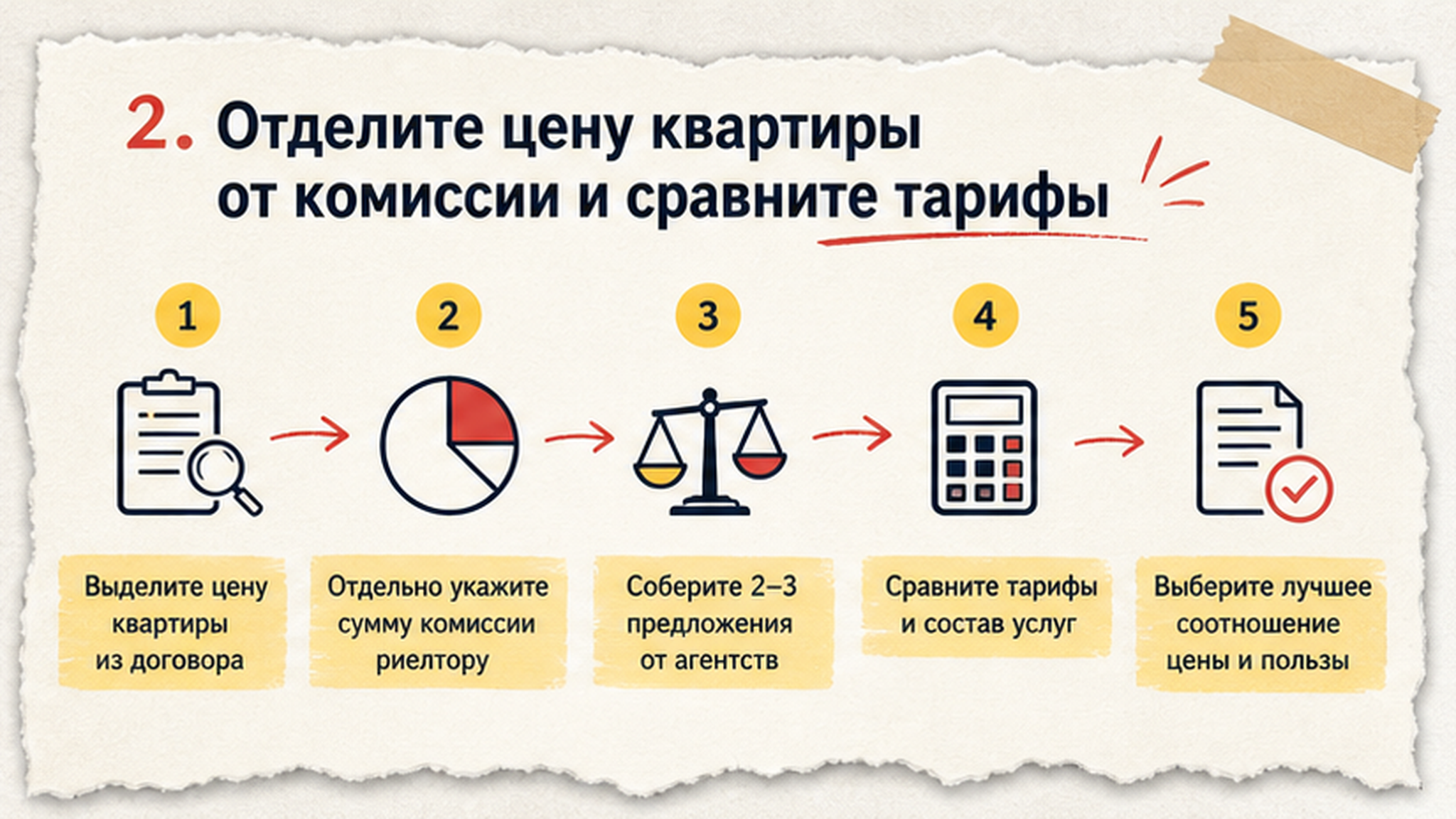 Схема шагов / маршрут: 2. Отделите цену квартиры от комиссии и сравните тарифы