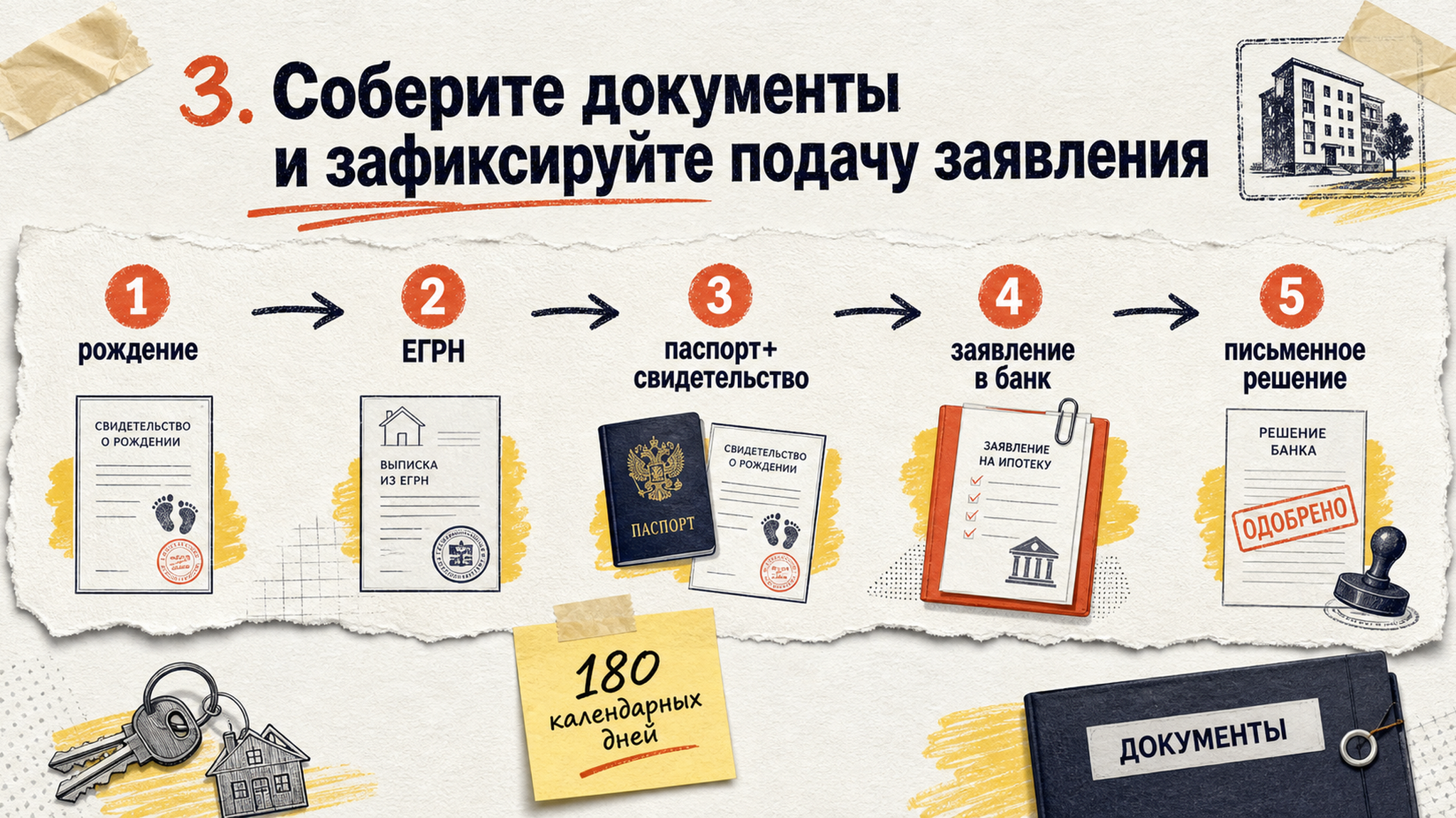 Схема сбора документов и подачи заявления на ипотечные каникулы в банк