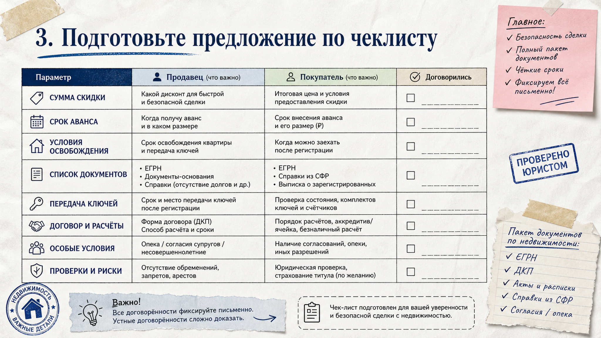 Сравнительная таблица на бумаге: 3. Подготовьте предложение по чеклисту