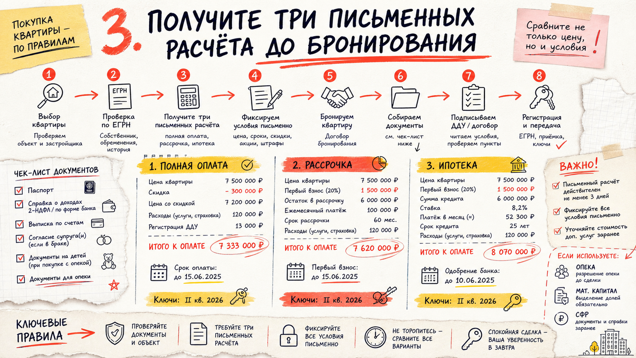 Схема шагов / маршрут: 3. Получите три письменных расчёта до бронирования