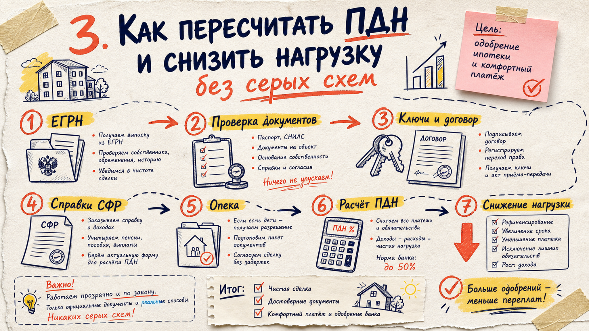 Схема шагов / маршрут: 3. Как пересчитать ПДН и снизить нагрузку без серых схем