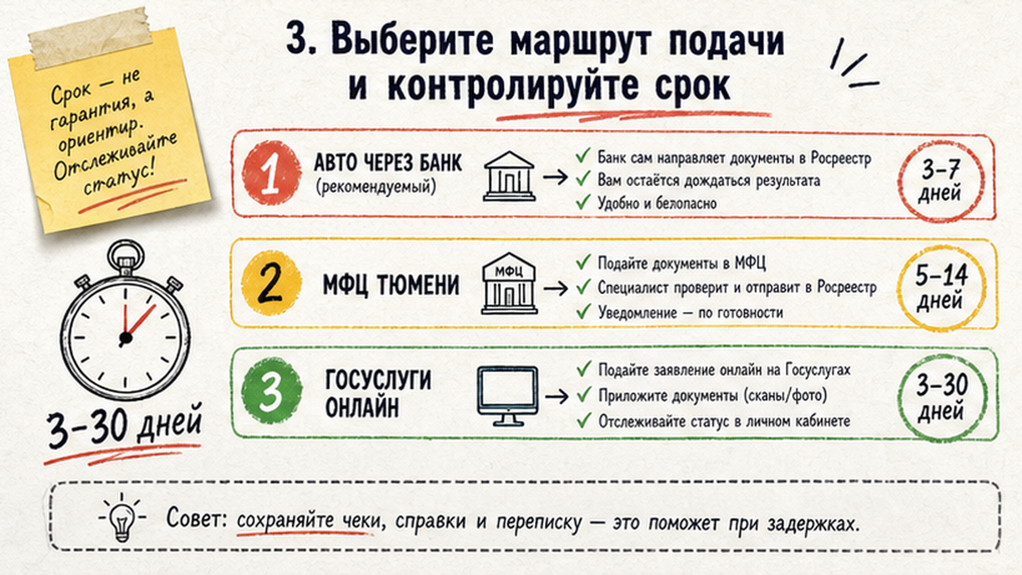 Схема шагов / маршрут: 3. Выберите маршрут подачи и контролируйте срок