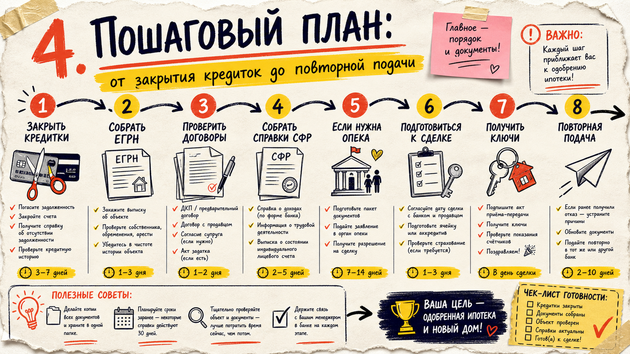Схема шагов / маршрут: 4. Пошаговый план: от закрытия кредиток до повторной подачи