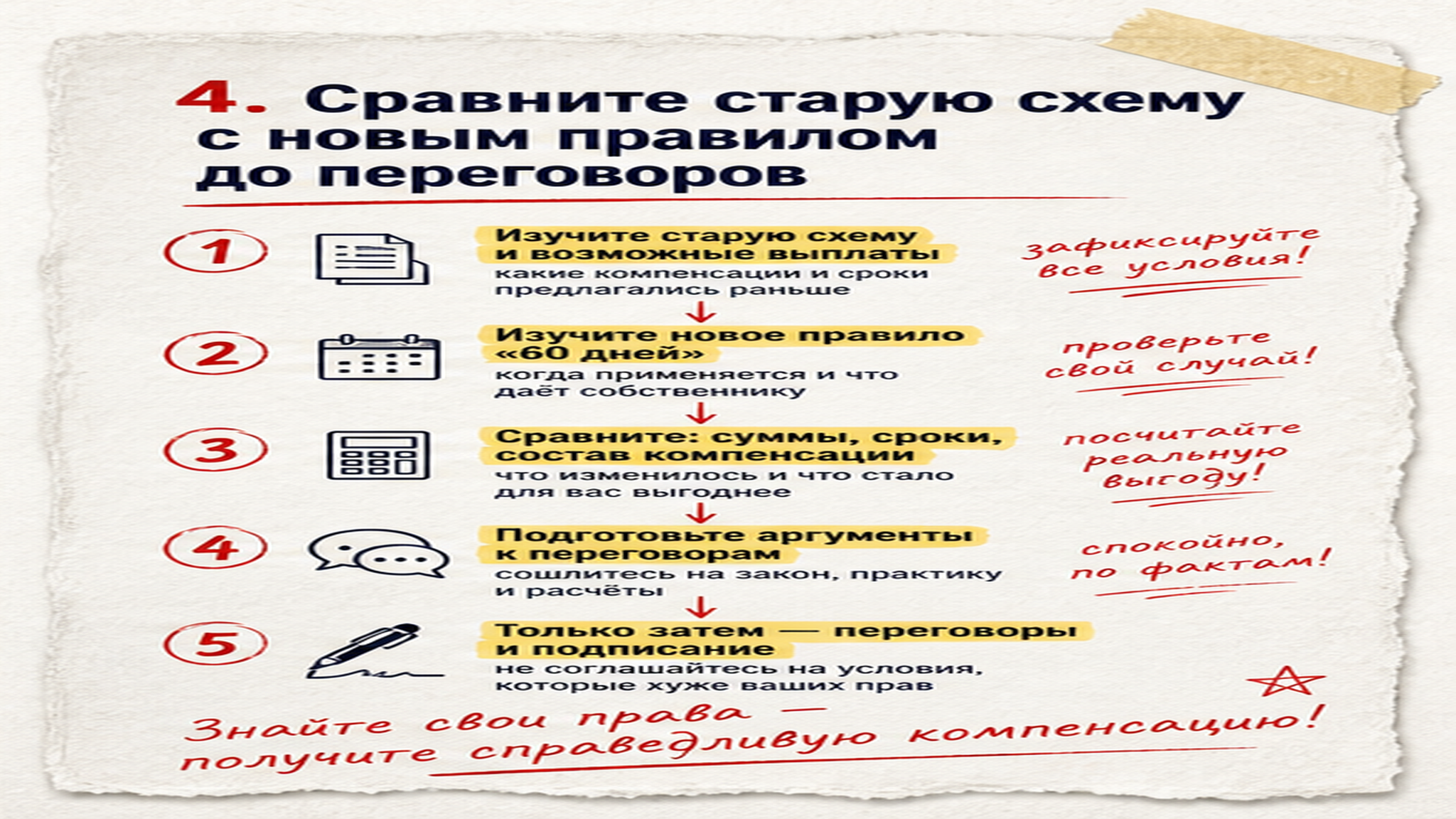 Схема шагов / маршрут: 4. Сравните старую схему с новым правилом до переговоров