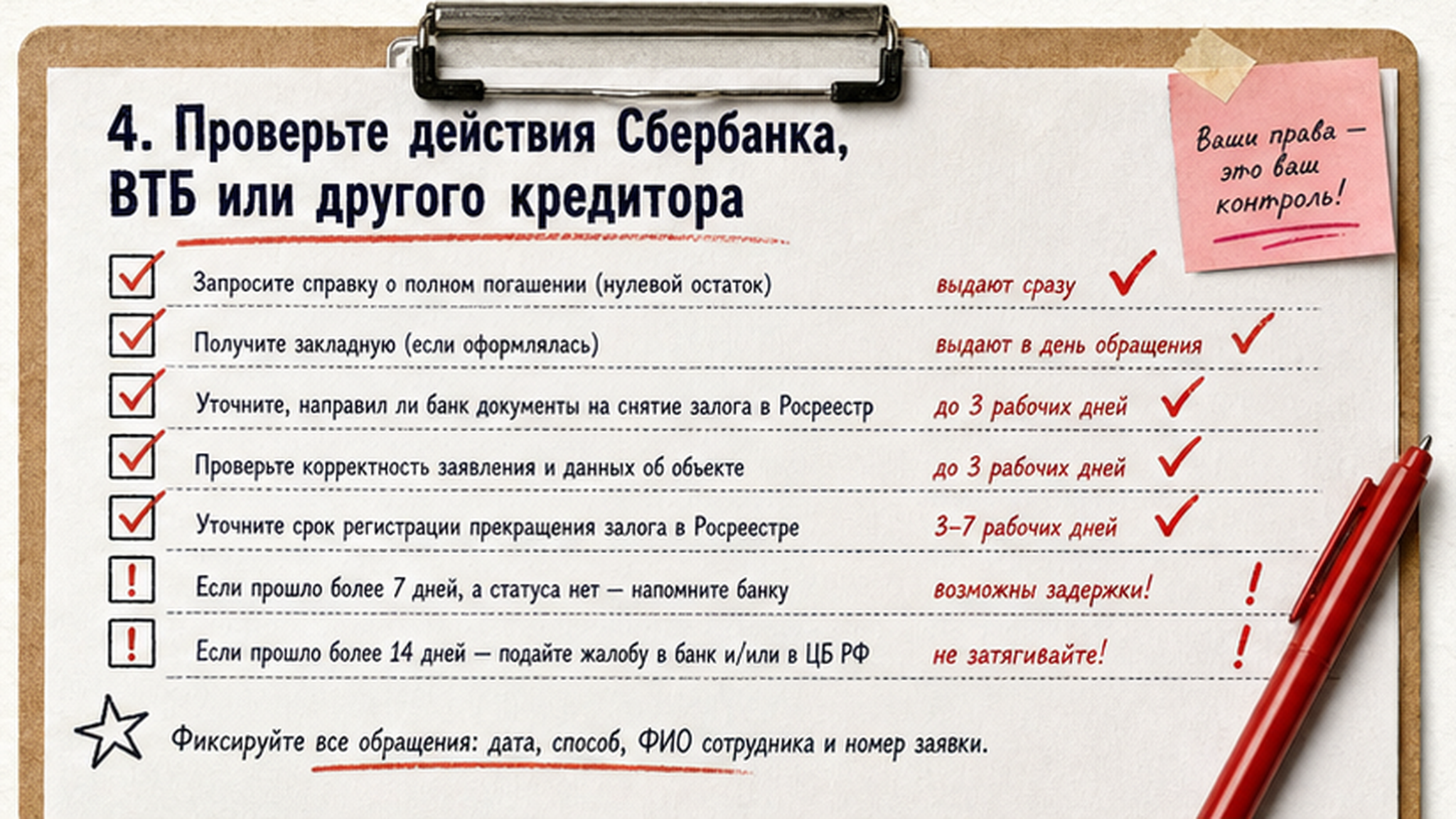 Чеклист / памятка: 4. Проверьте действия Сбербанка, ВТБ или другого кредитора