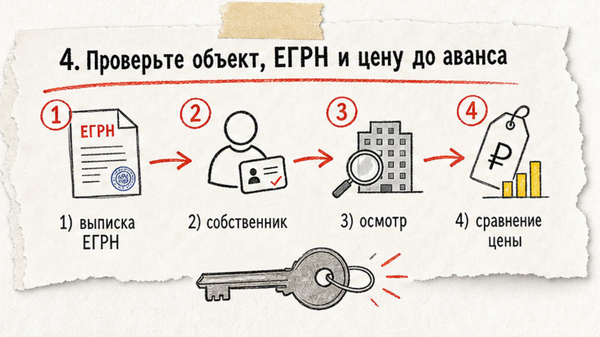 Пошаговая проверка объекта, ЕГРН и цены до аванса
