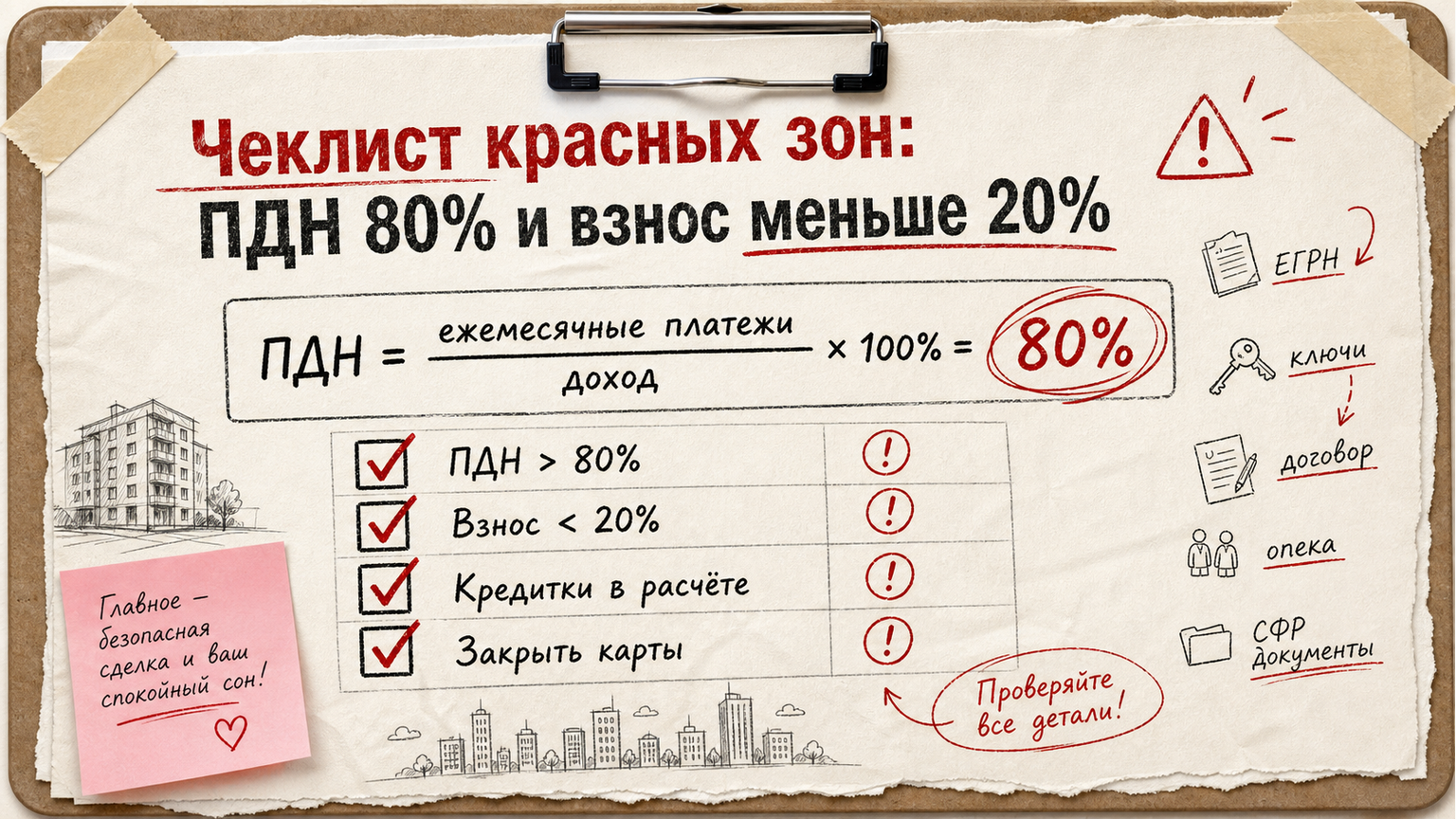 Чеклист красных зон: ПДН 80% и первый взнос меньше 20%