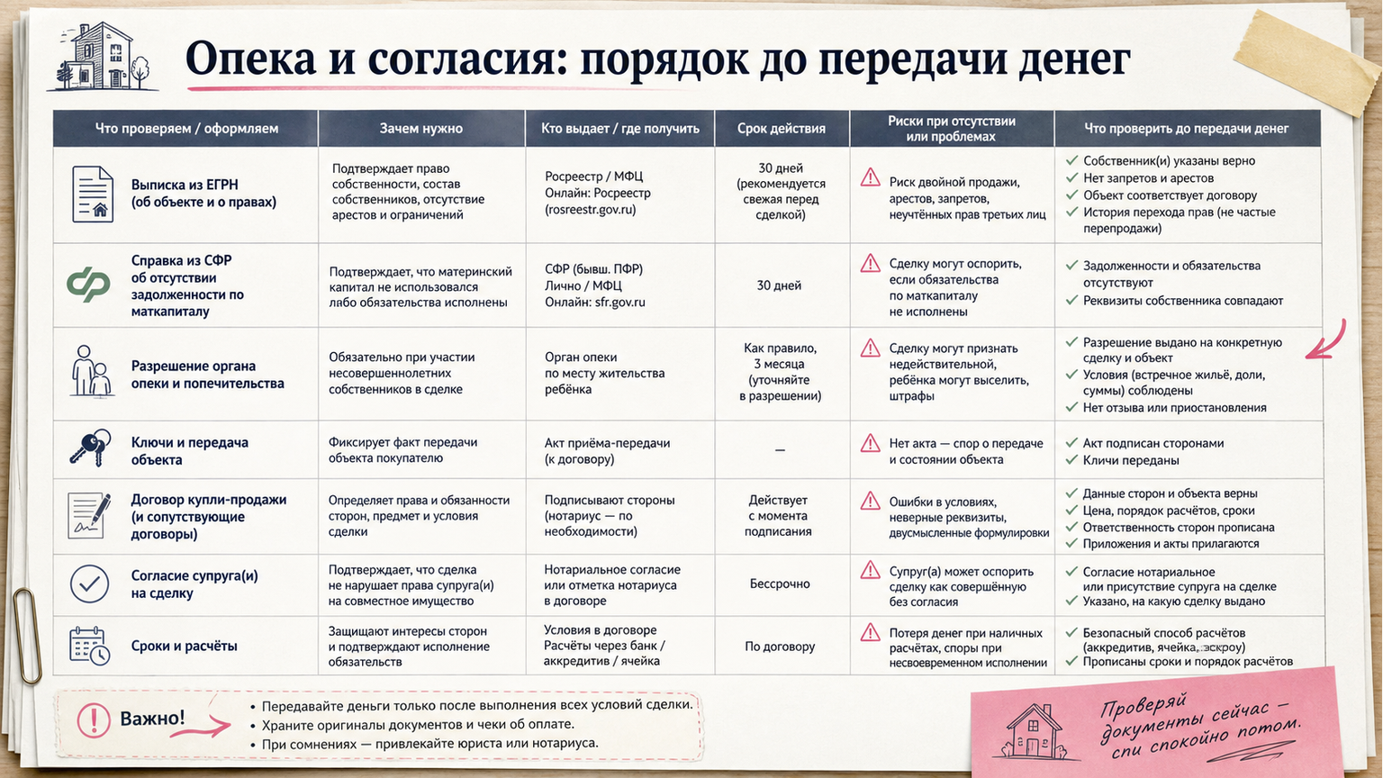 Сравнительная таблица на бумаге: Опека и согласия: порядок до передачи денег