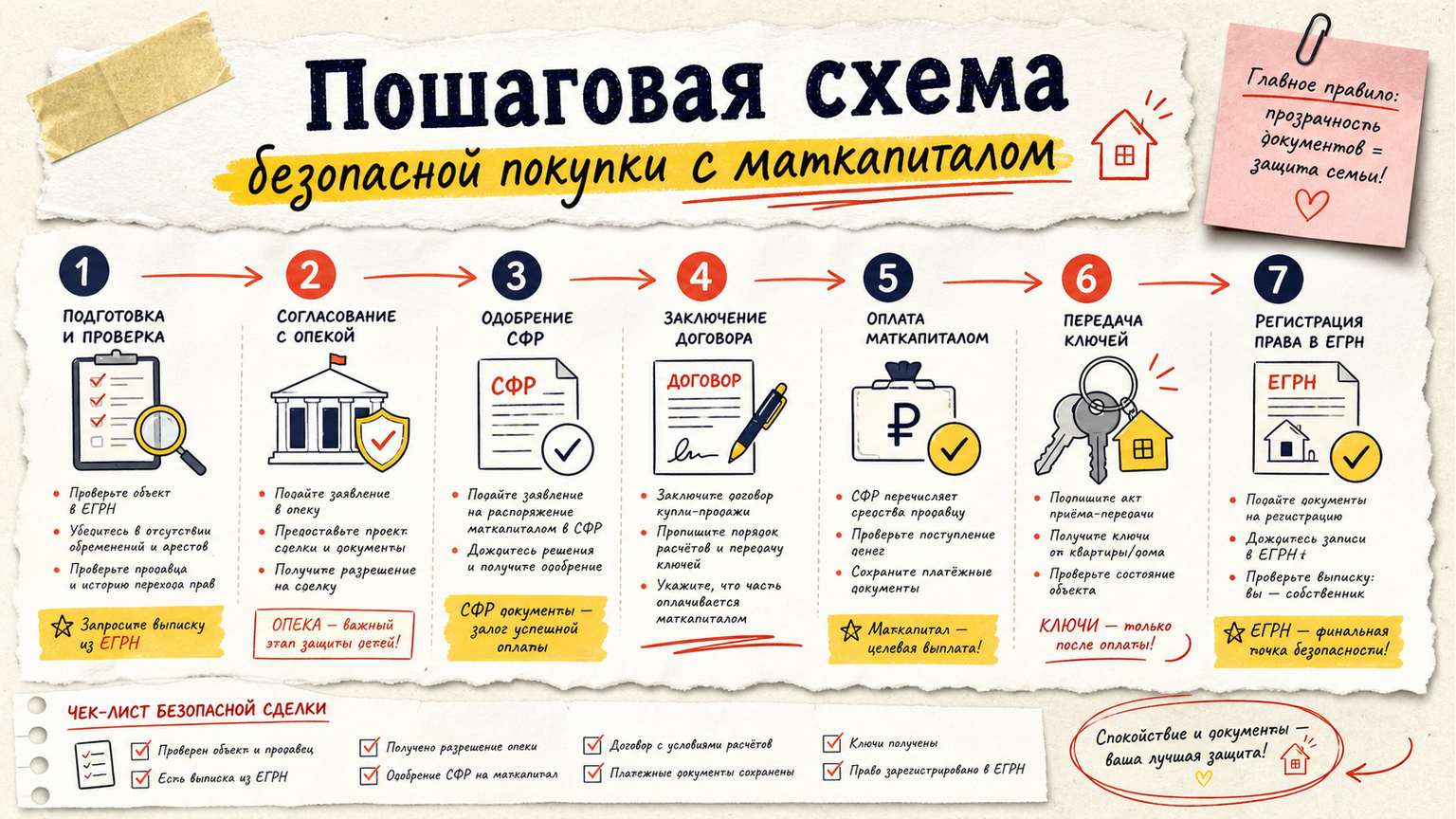 Схема шагов / маршрут: Пошаговая схема безопасной покупки с маткапиталом