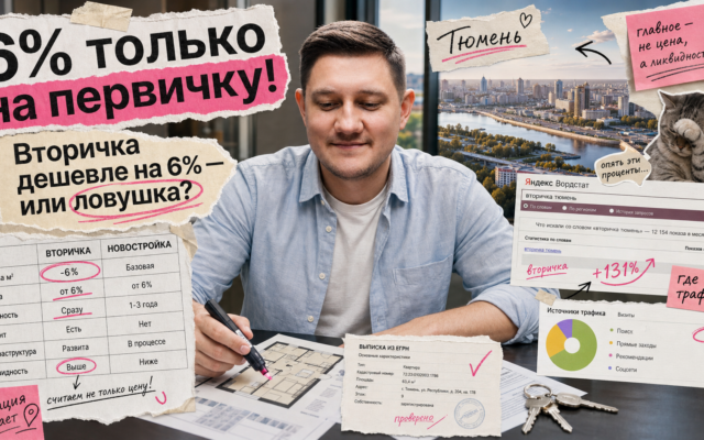 Риэлтор Святослав Шакин сравнивает вторичку и новостройку в Тюмени: мем-коллаж с ключами, таблицей и ипотекой 6%