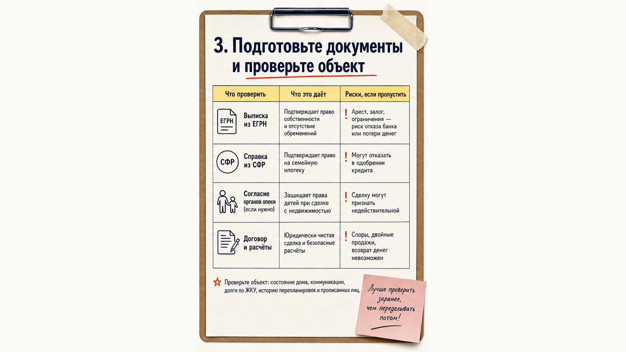 Сравнительная таблица на бумаге: 3. Подготовьте документы и проверьте объект