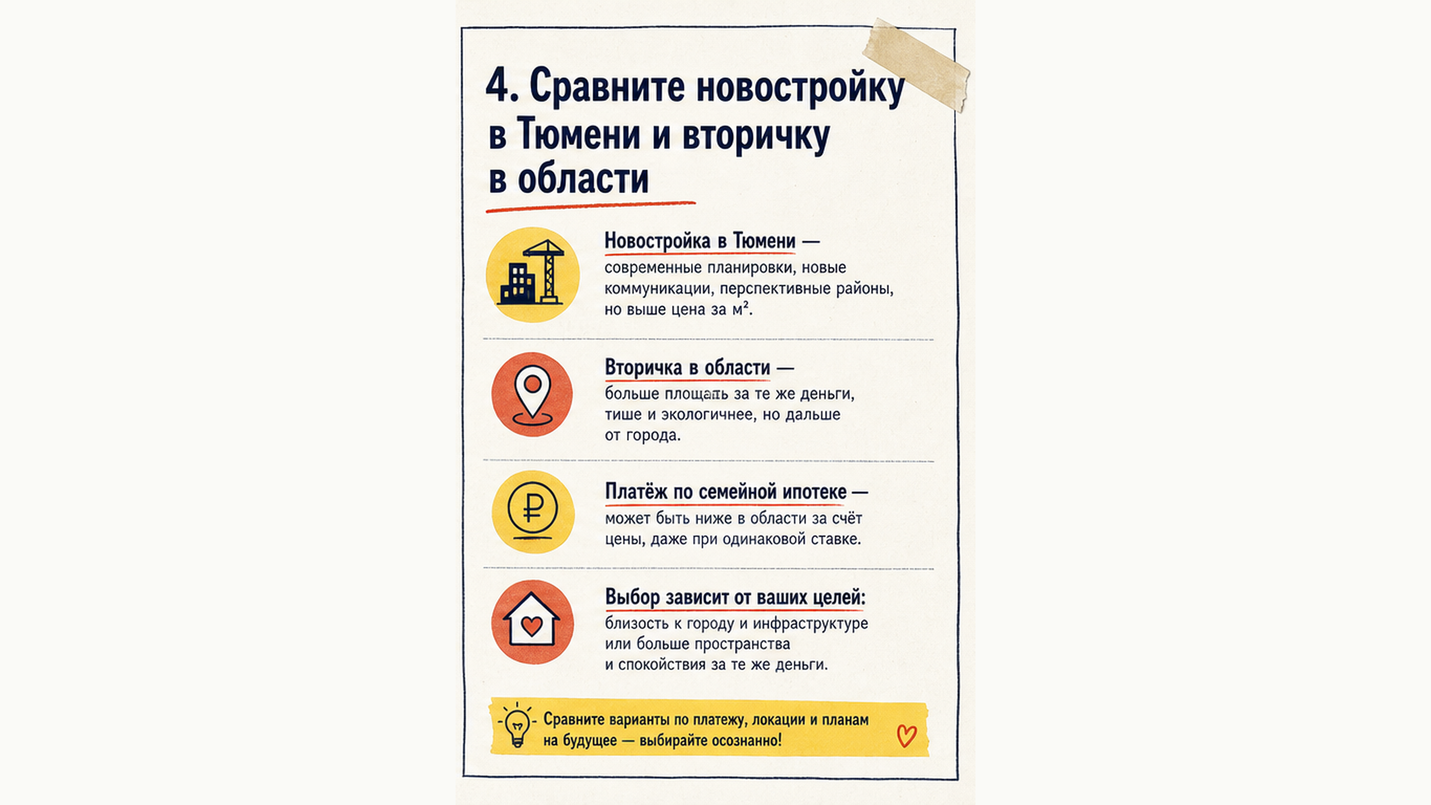 Карточка-инфографика: 4. Сравните новостройку в Тюмени и вторичку в области