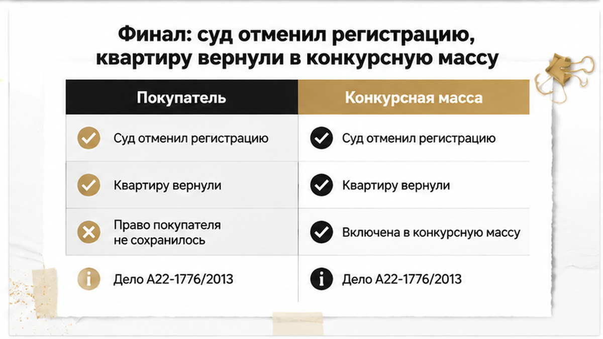 Суд отменил регистрацию, квартиру в массу.