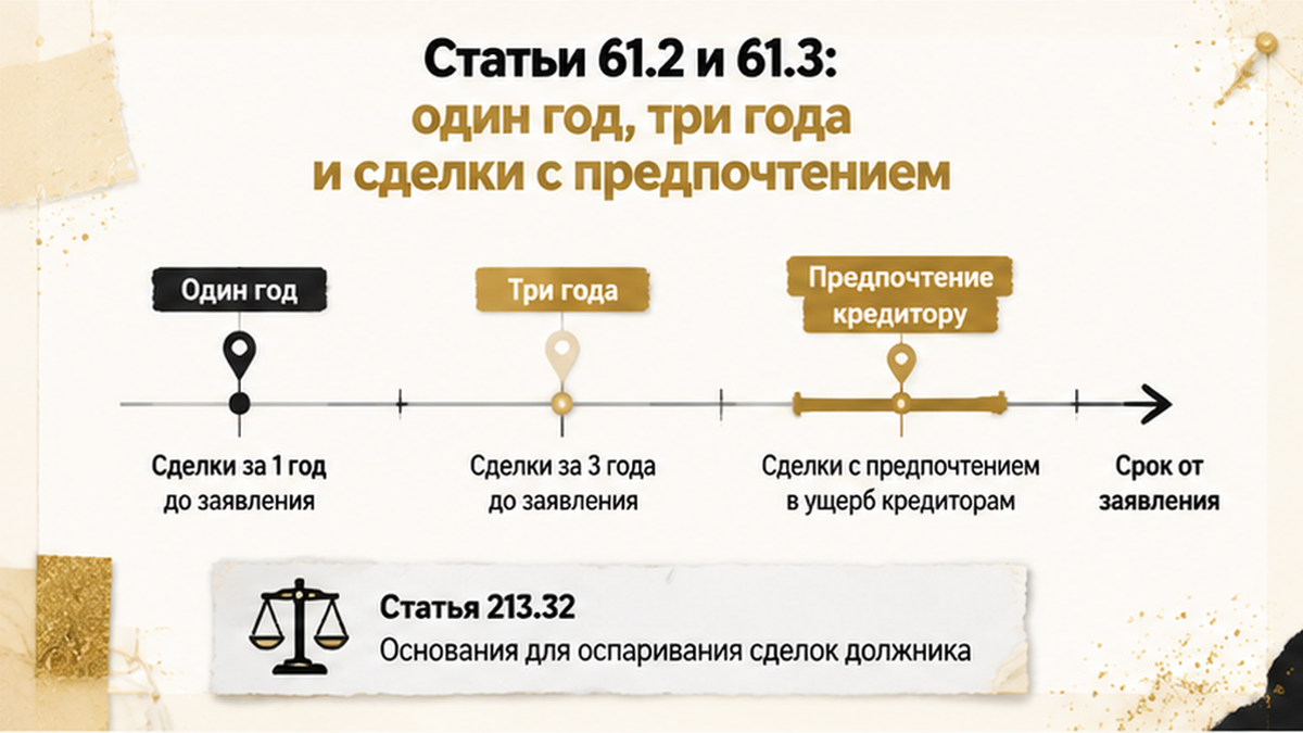 Шкала сроков: один год, три года, предпочтение кредитору, срок от заявления, ст.213.32.