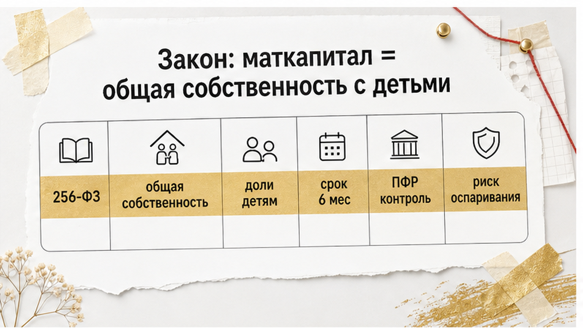 Схема общей собственности с маткапиталом: родители и дети