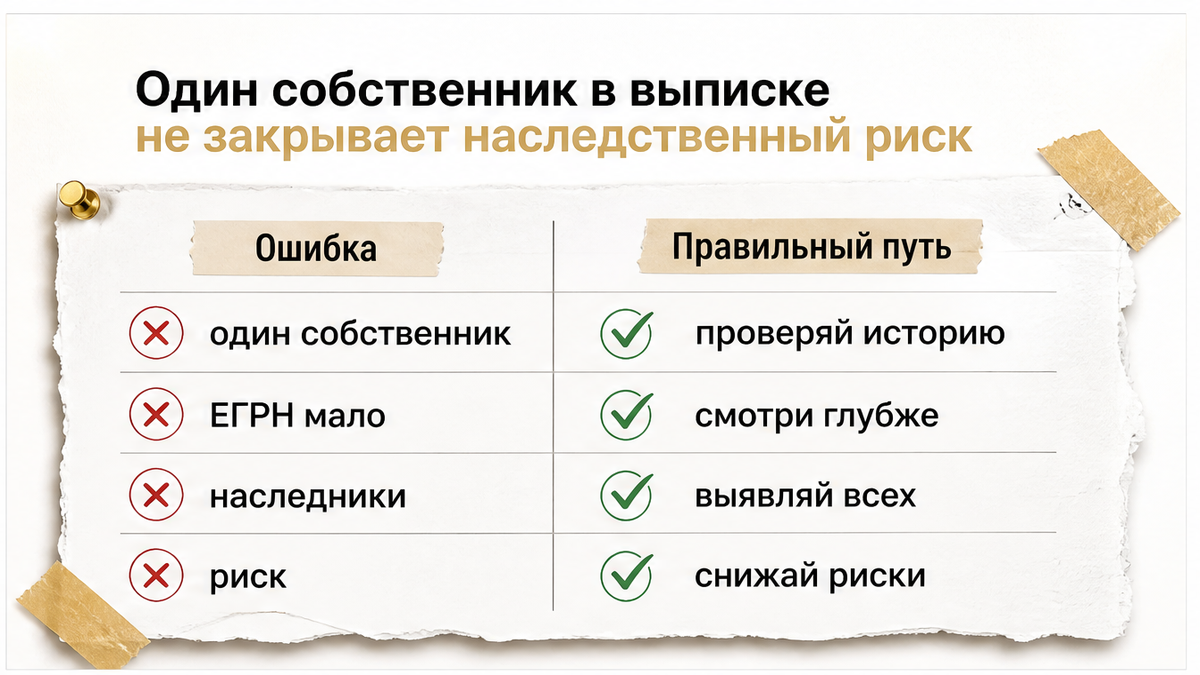Чеклист: почему один собственник в ЕГРН не закрывает наследственный риск