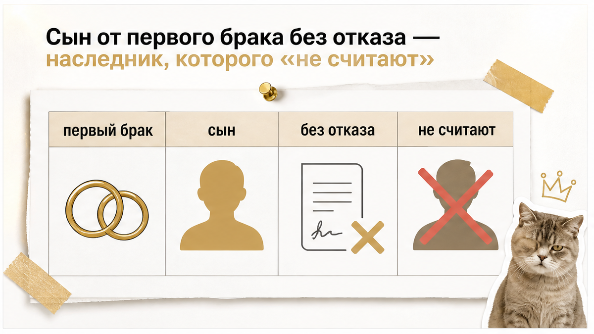 Таблица: сын от первого брака без нотариального отказа
