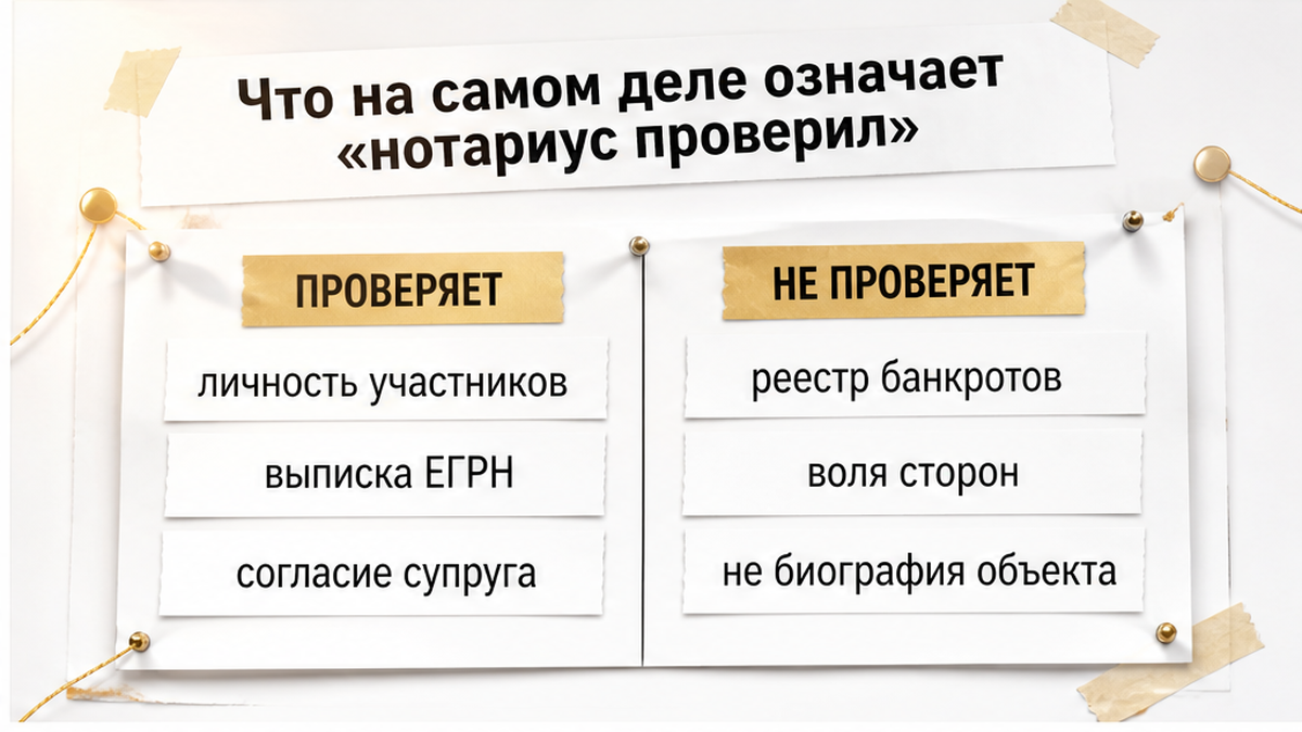 Таблица: что нотариус проверяет и что не входит в удостоверение