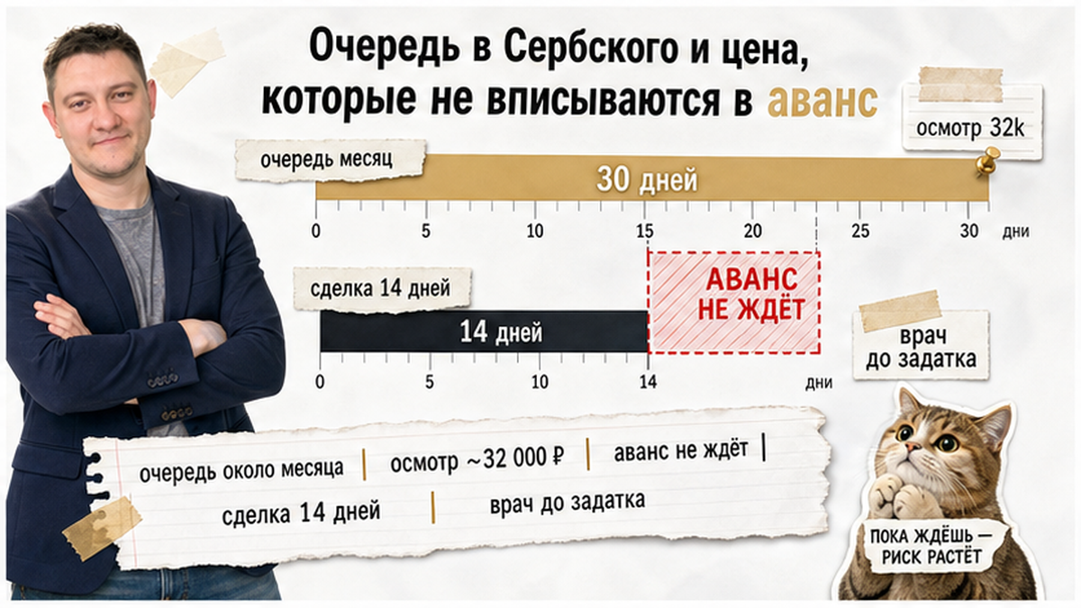 Месяц очереди в Сербского против двух недель до сделки по задатку