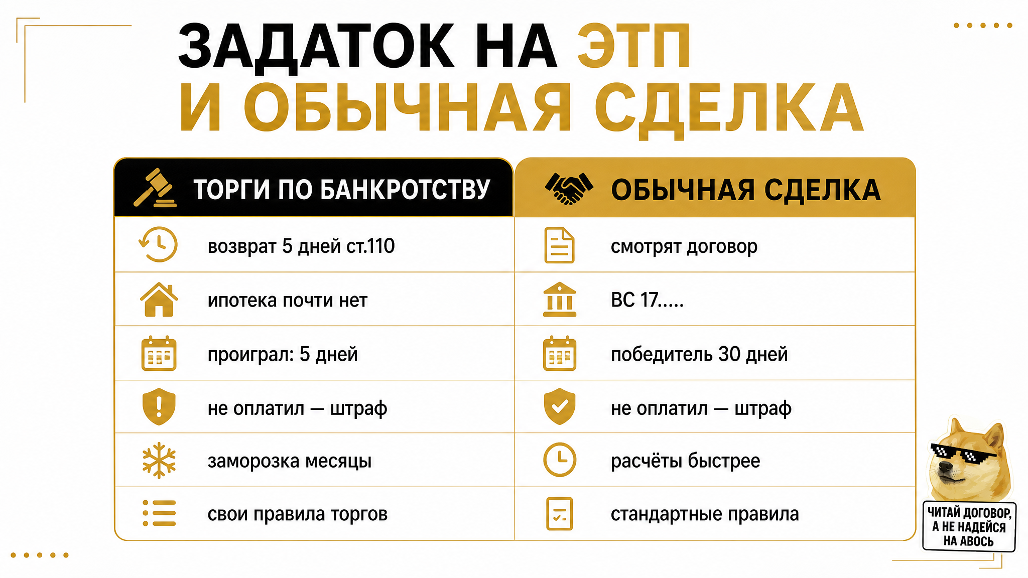 Сравнение задатка на торгах по банкротству и в обычной сделке