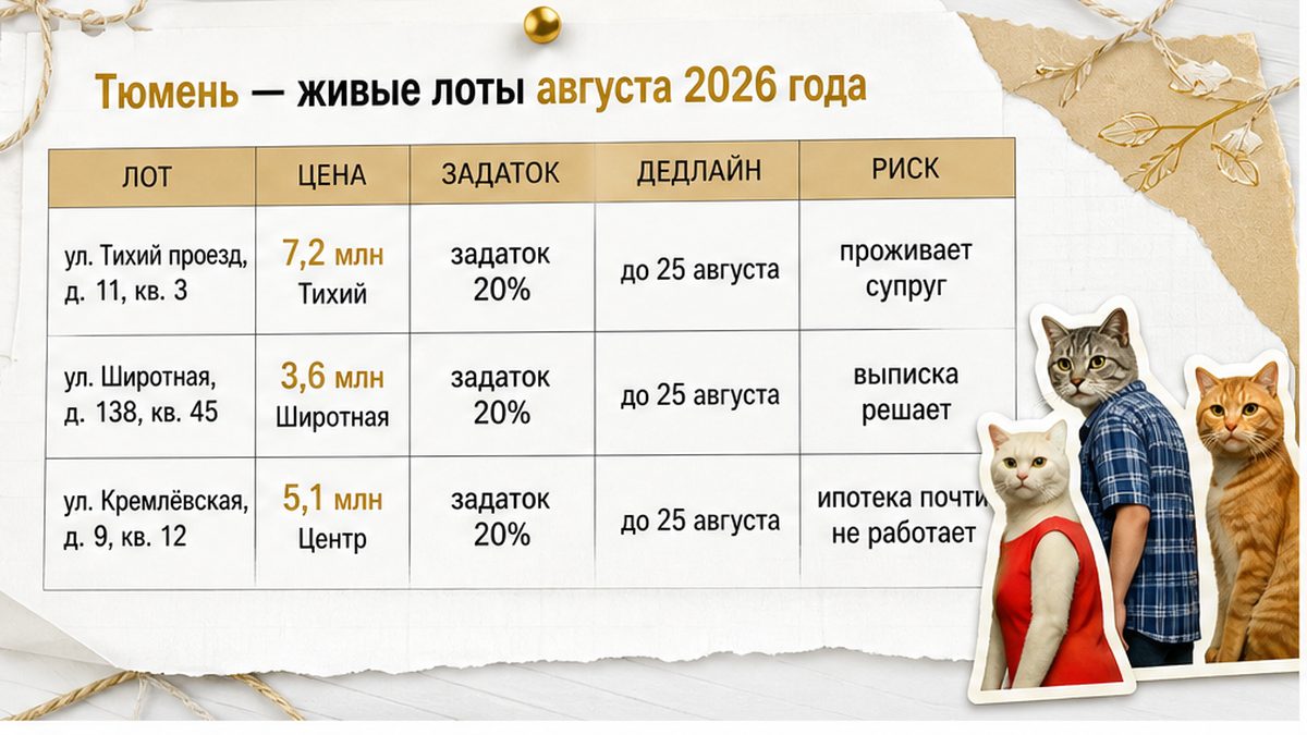 Примеры квартир на торгах по банкротству в Тюмени