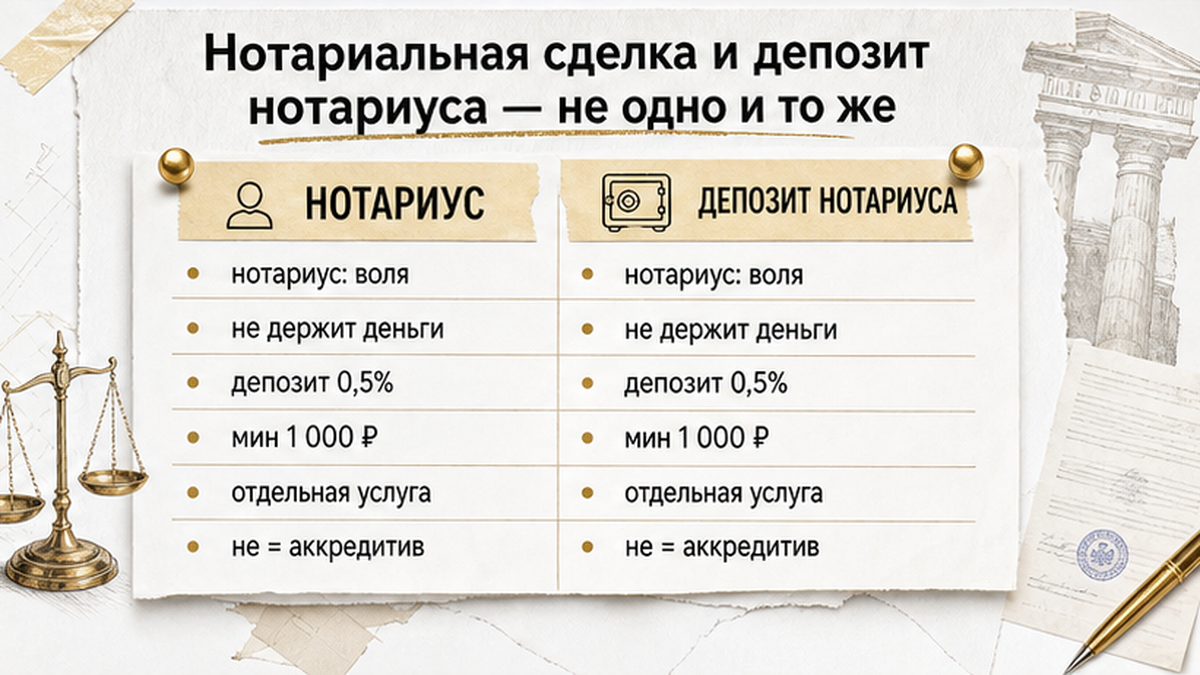 Разница: нотариальное удостоверение и депозит нотариуса 0,5%