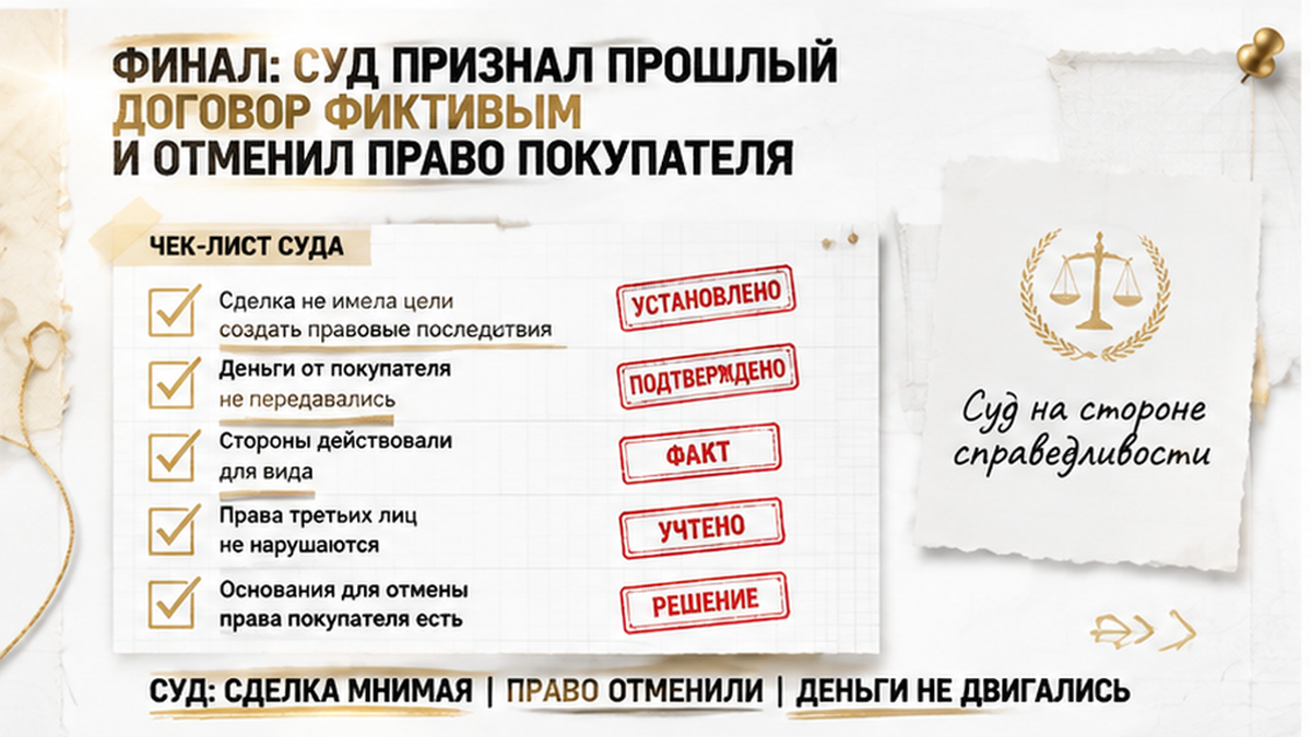 Чек-лист перечисляет основания, по которым суд отменил право покупателя.